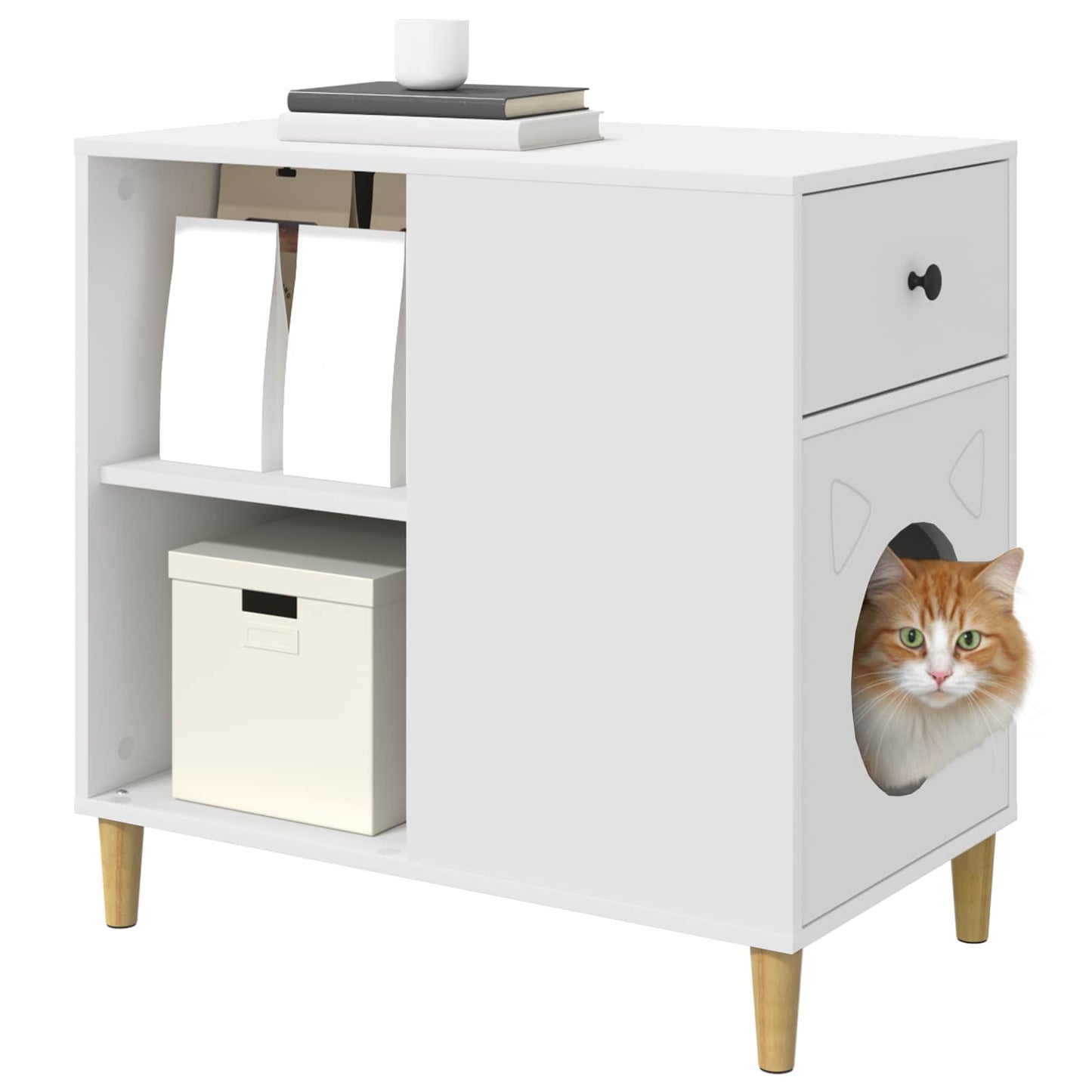Katt Hus Hvit 72 x 42.5 x 70 cm Konstruert tre