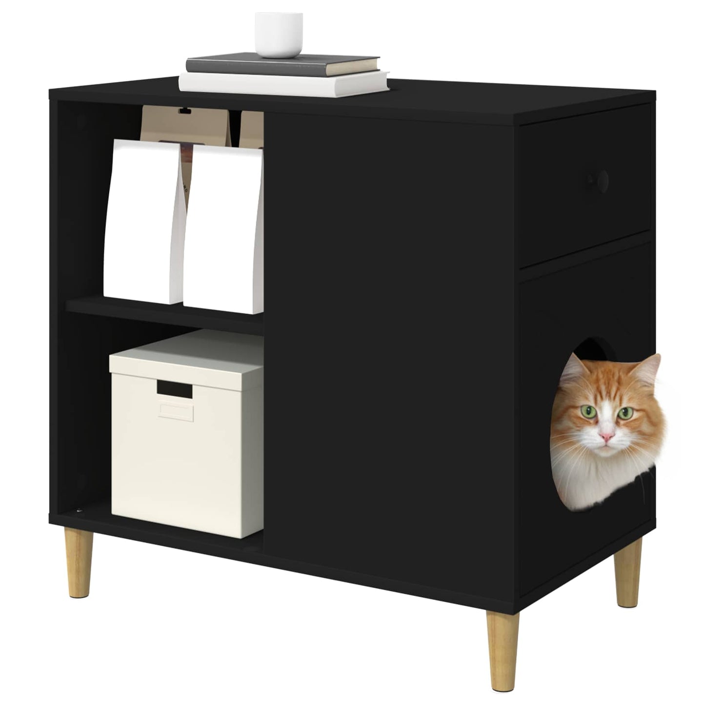 Katt Hus Svart 72 x 42.5 x 70 cm Konstruert tre