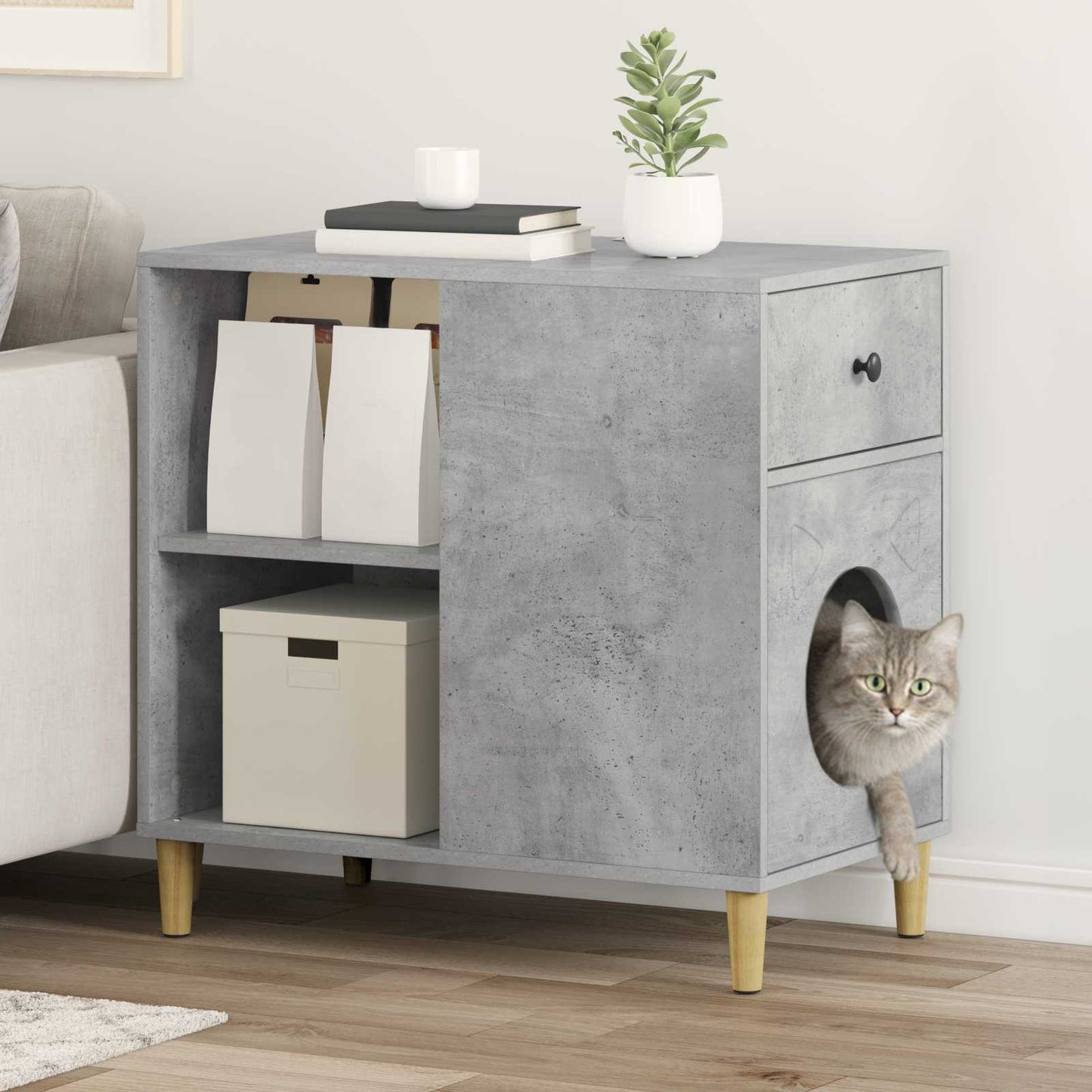 Katt Hus Betong 72 x 42.5 x 70 cm Konstruert tre