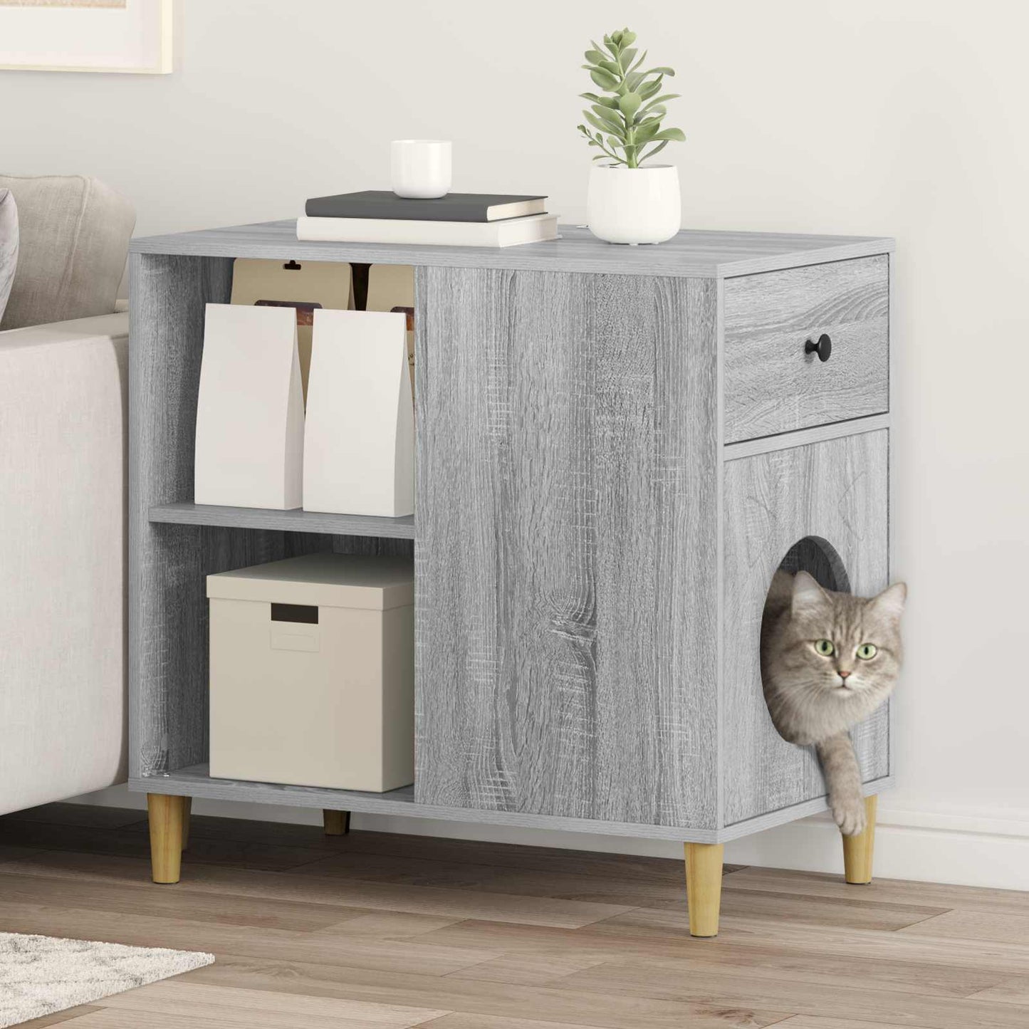 Katt Hus Grå Sonoma 72 x 42.5 x 70 cm Konstruert tre