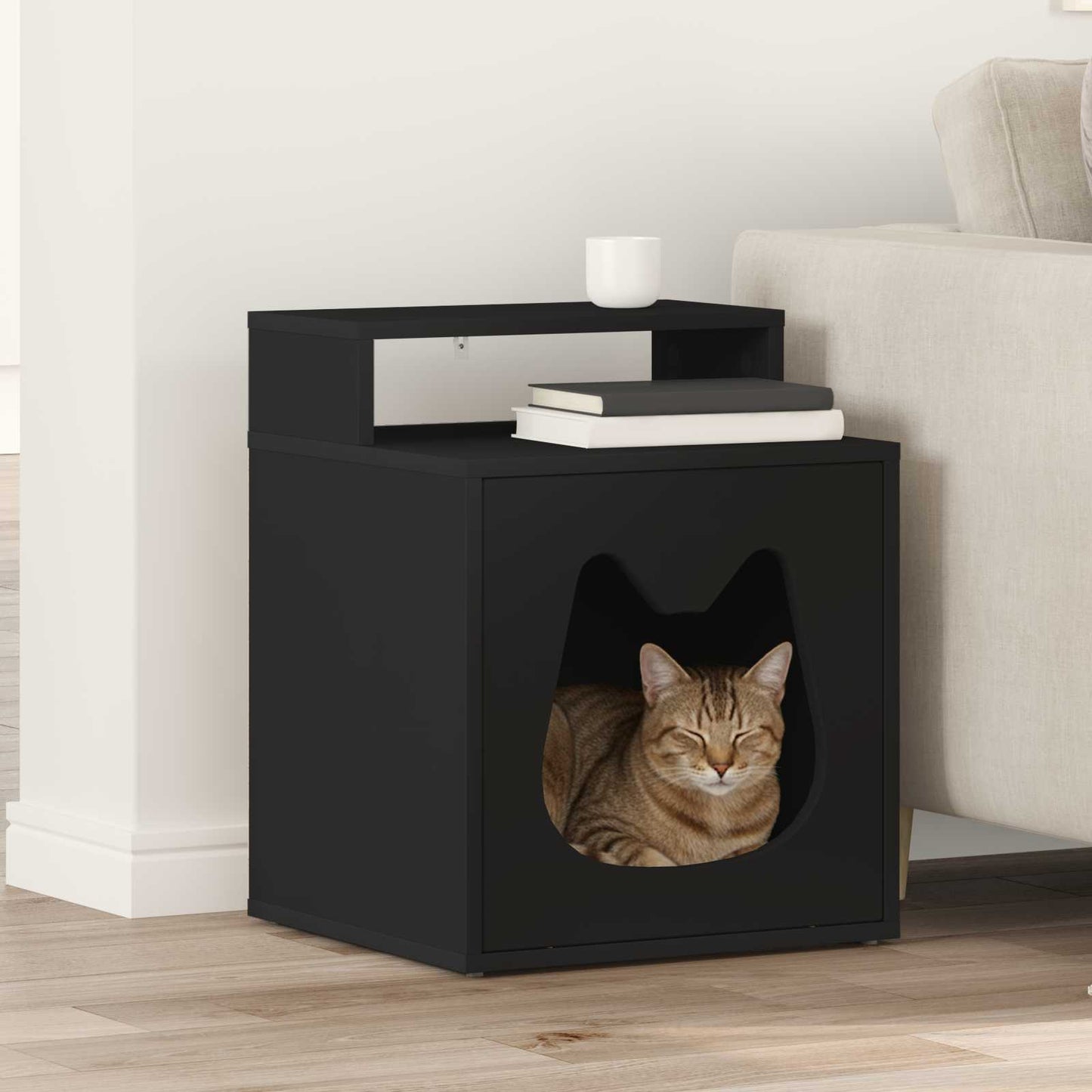 Katt Hus Svart 42,5 x 40 x 53,5 cm Konstruert tre