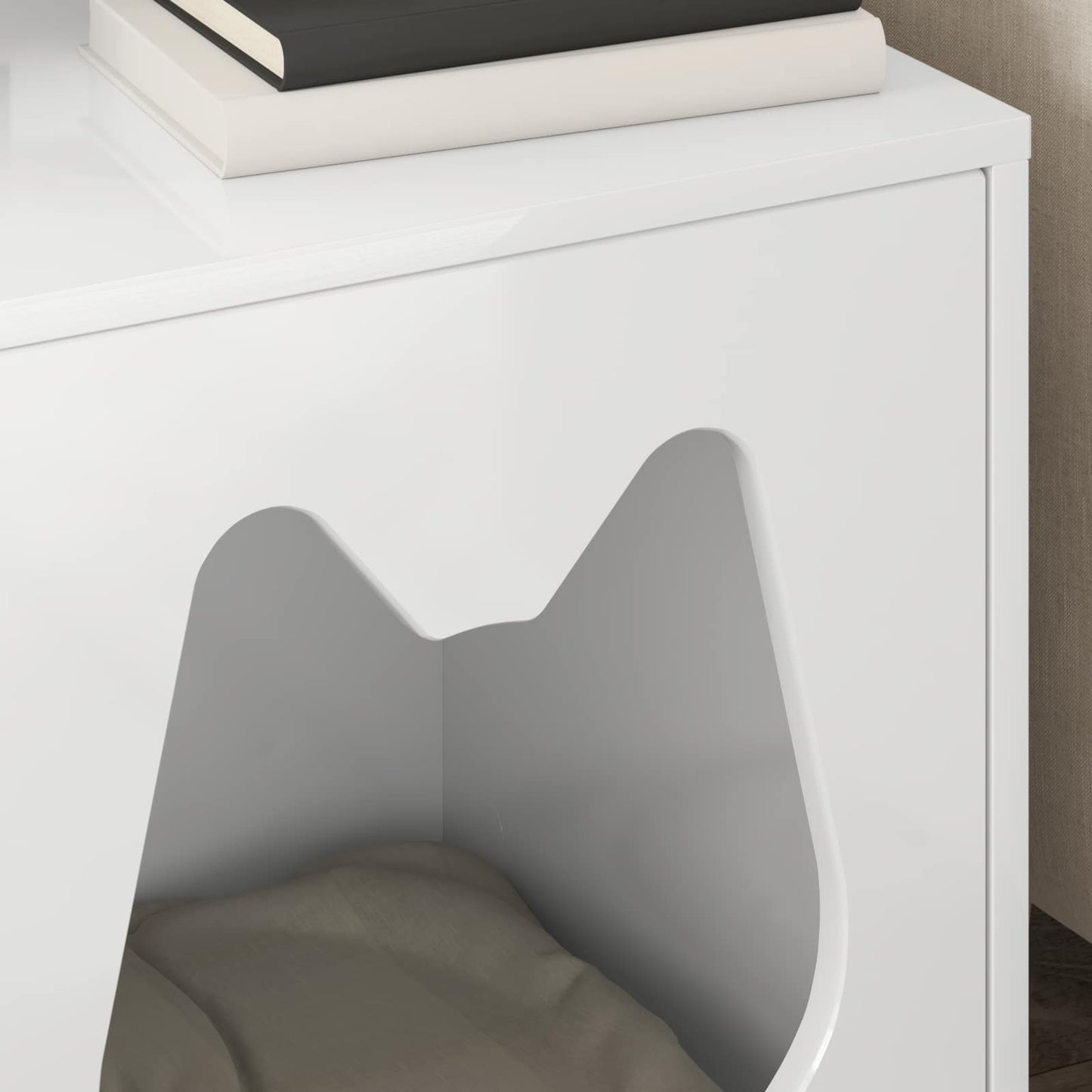 Katt Hus Glanset Hvit 42,5 x 40 x 53,5 cm Konstruert tre