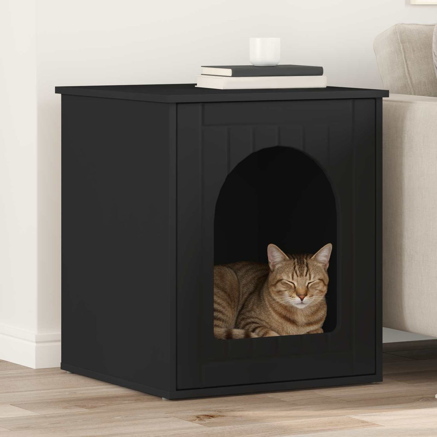 Katt Hus Svart 53 x 52 x 62 cm Konstruert tre