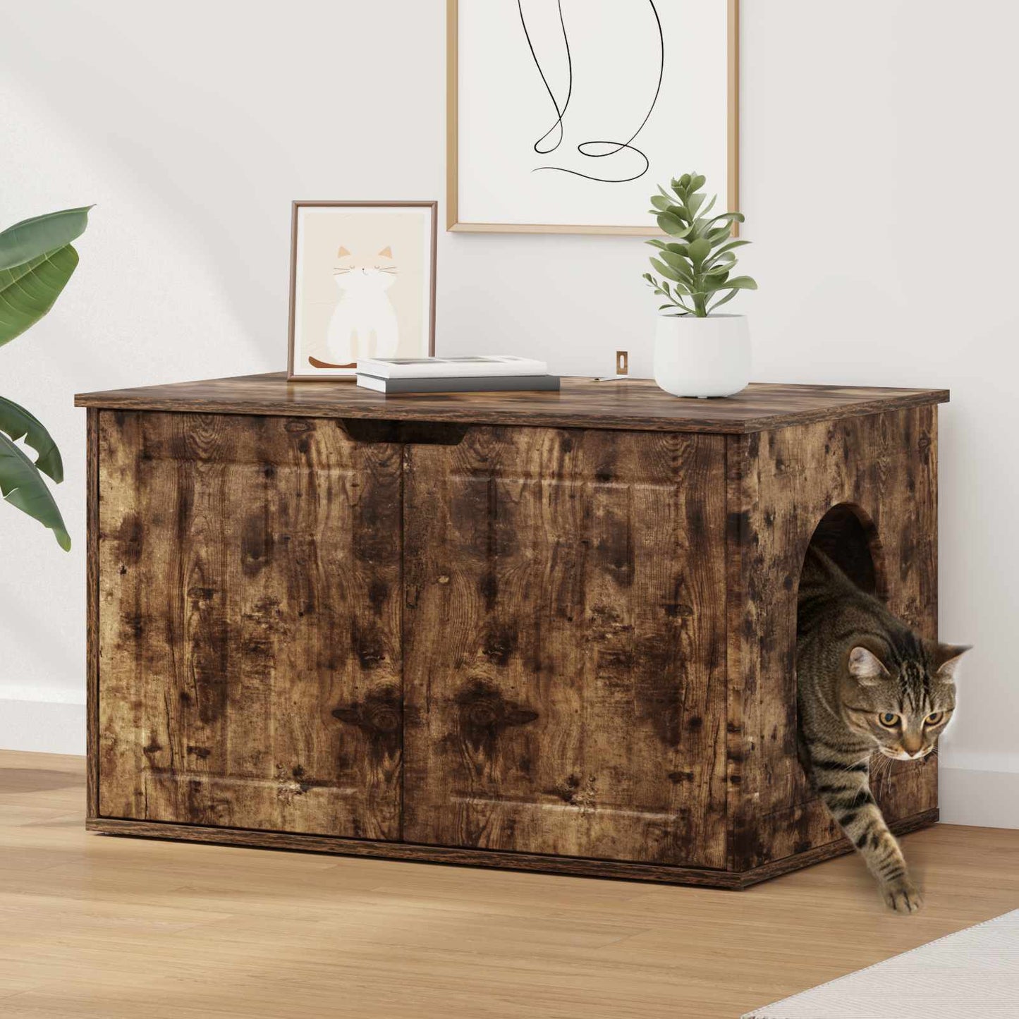 Katt Hus Røkt eik 85 x 55 x 50,5 cm Konstruert tre