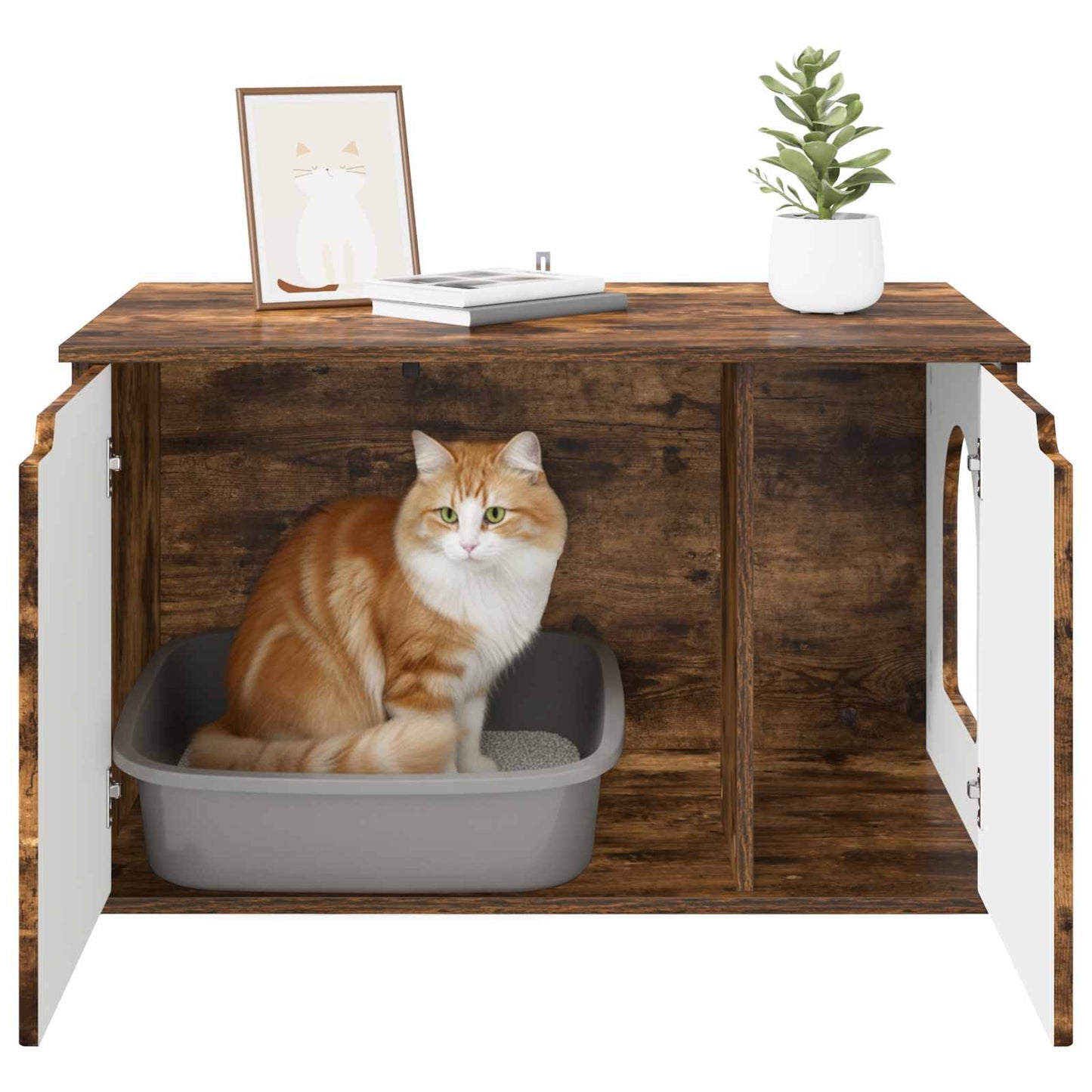 Katt Hus Røkt eik 85 x 55 x 50,5 cm Konstruert tre