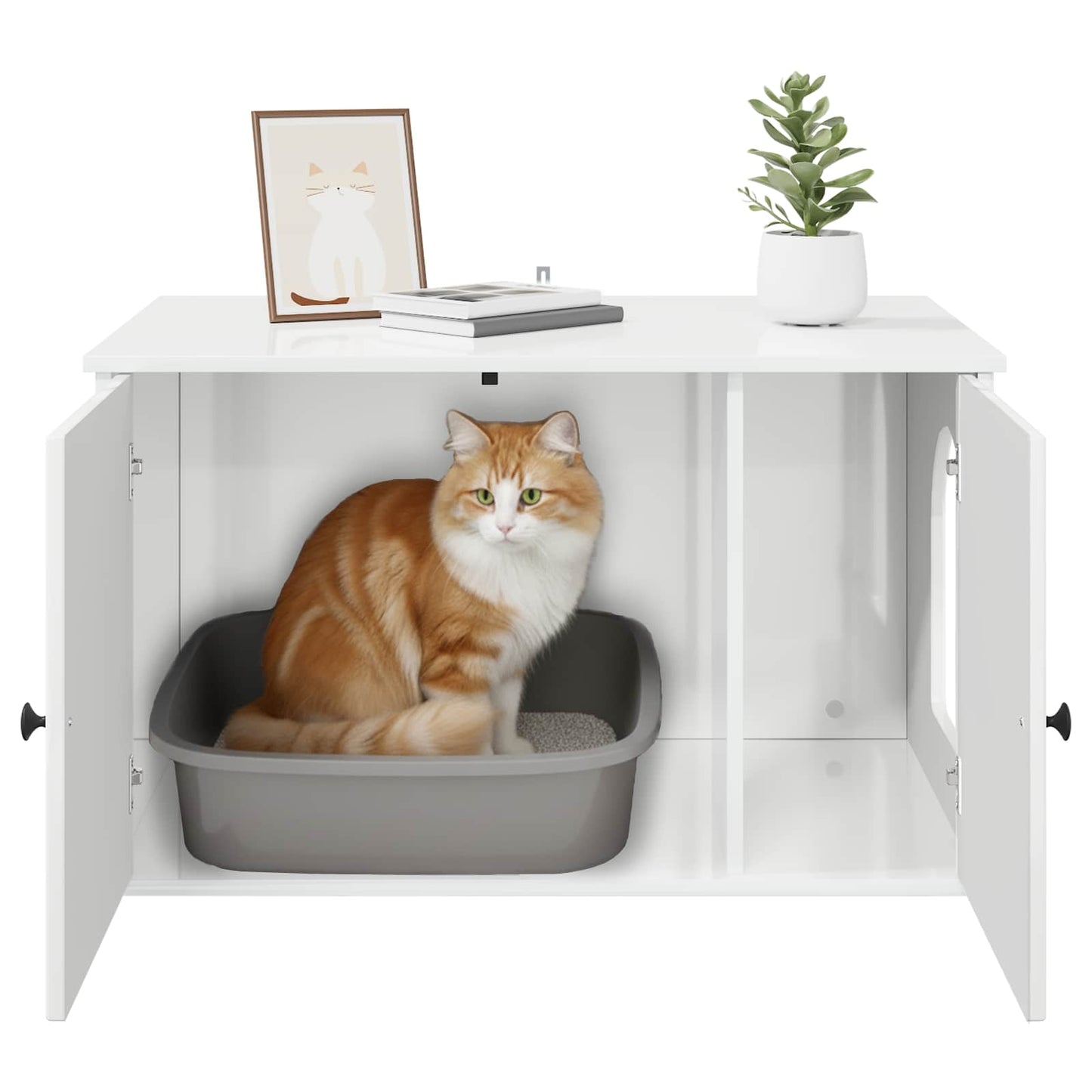 Katt Hus Glanset Hvit 85 x 55 x 50 cm Konstruert tre