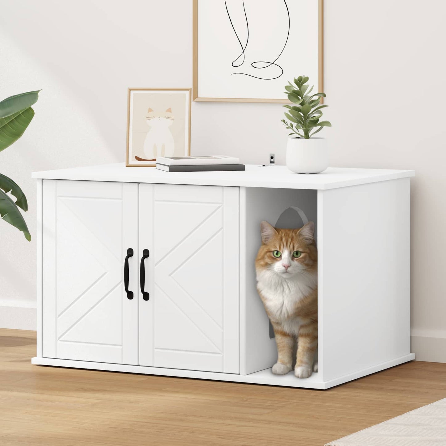 Katt Hus Hvit 85 x 55 x 50 cm Konstruert tre