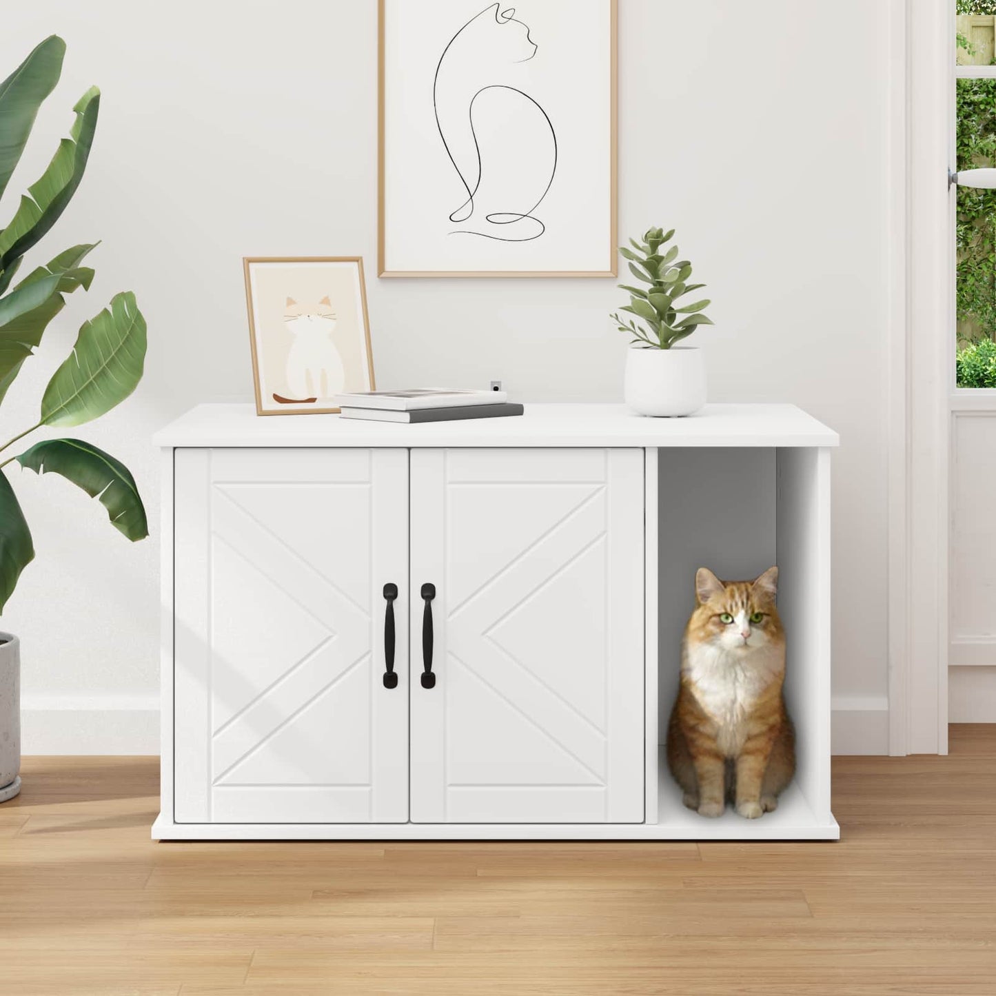 Katt Hus Hvit 85 x 55 x 50 cm Konstruert tre
