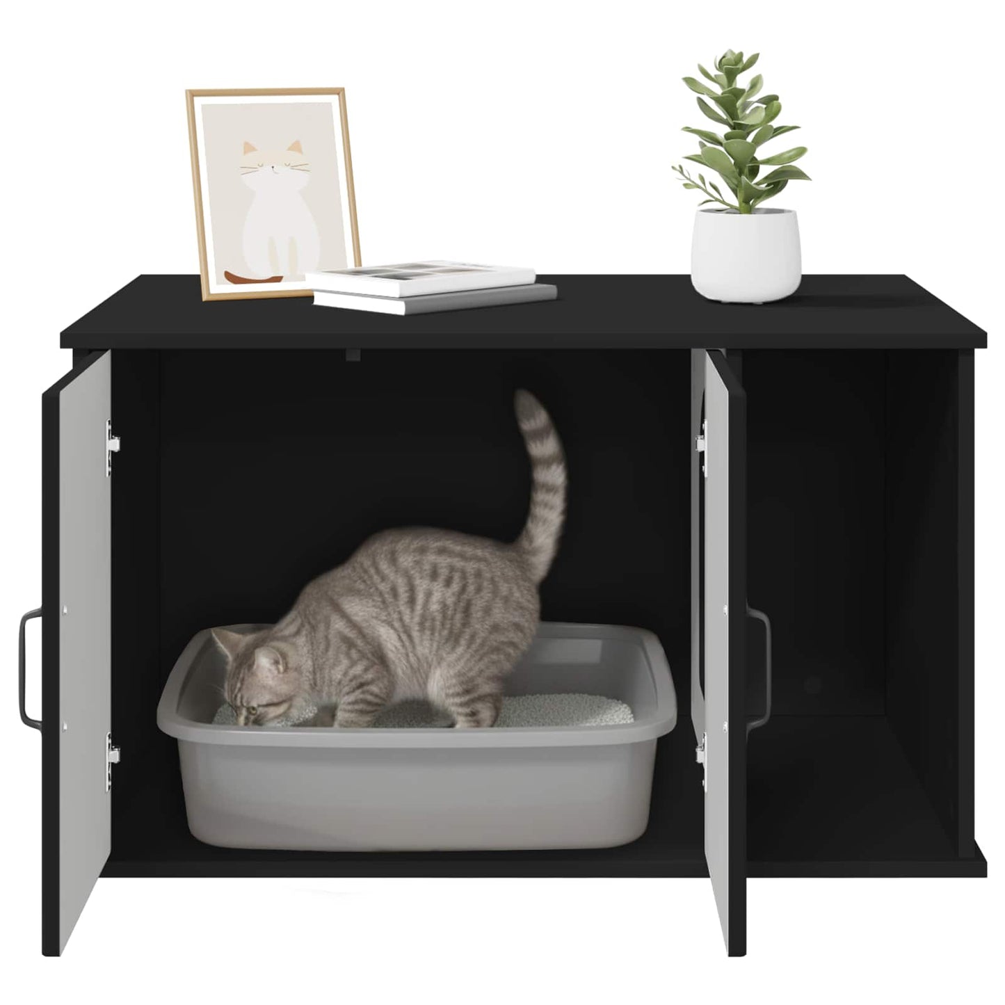 Katt Hus Svart 85 x 55 x 50 cm Konstruert tre