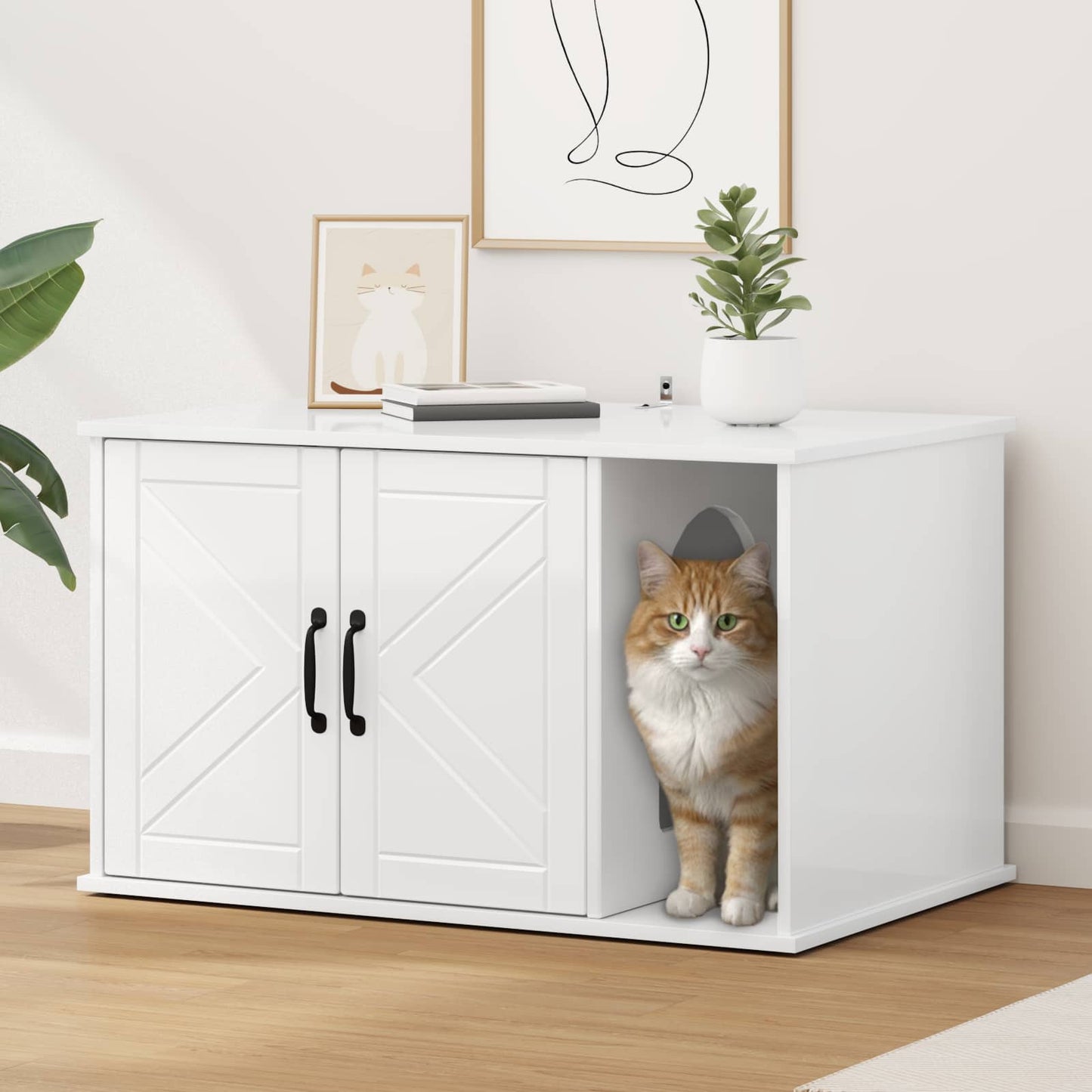 Katt Hus Glanset Hvit 85 x 55 x 50 cm Konstruert tre