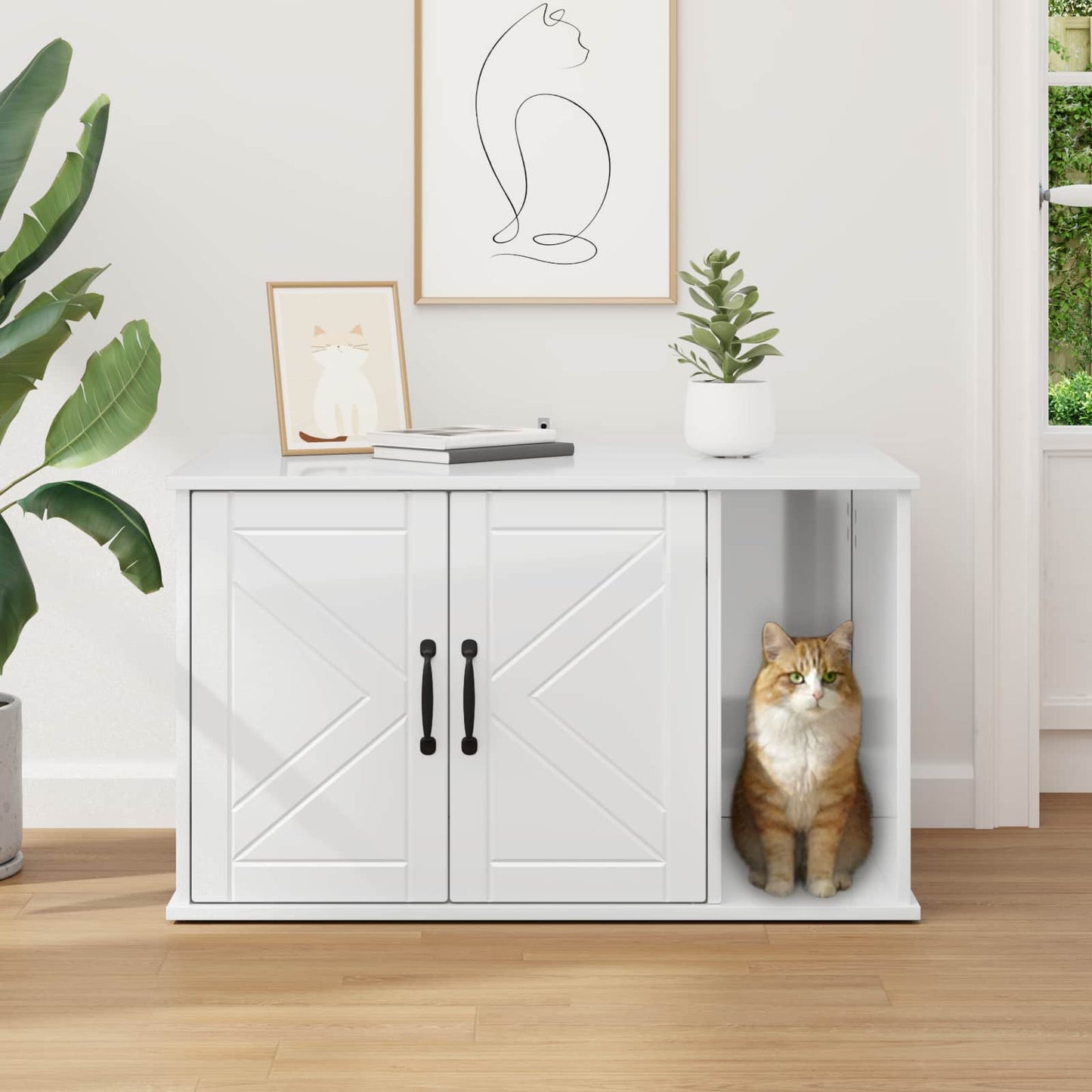 Katt Hus Glanset Hvit 85 x 55 x 50 cm Konstruert tre