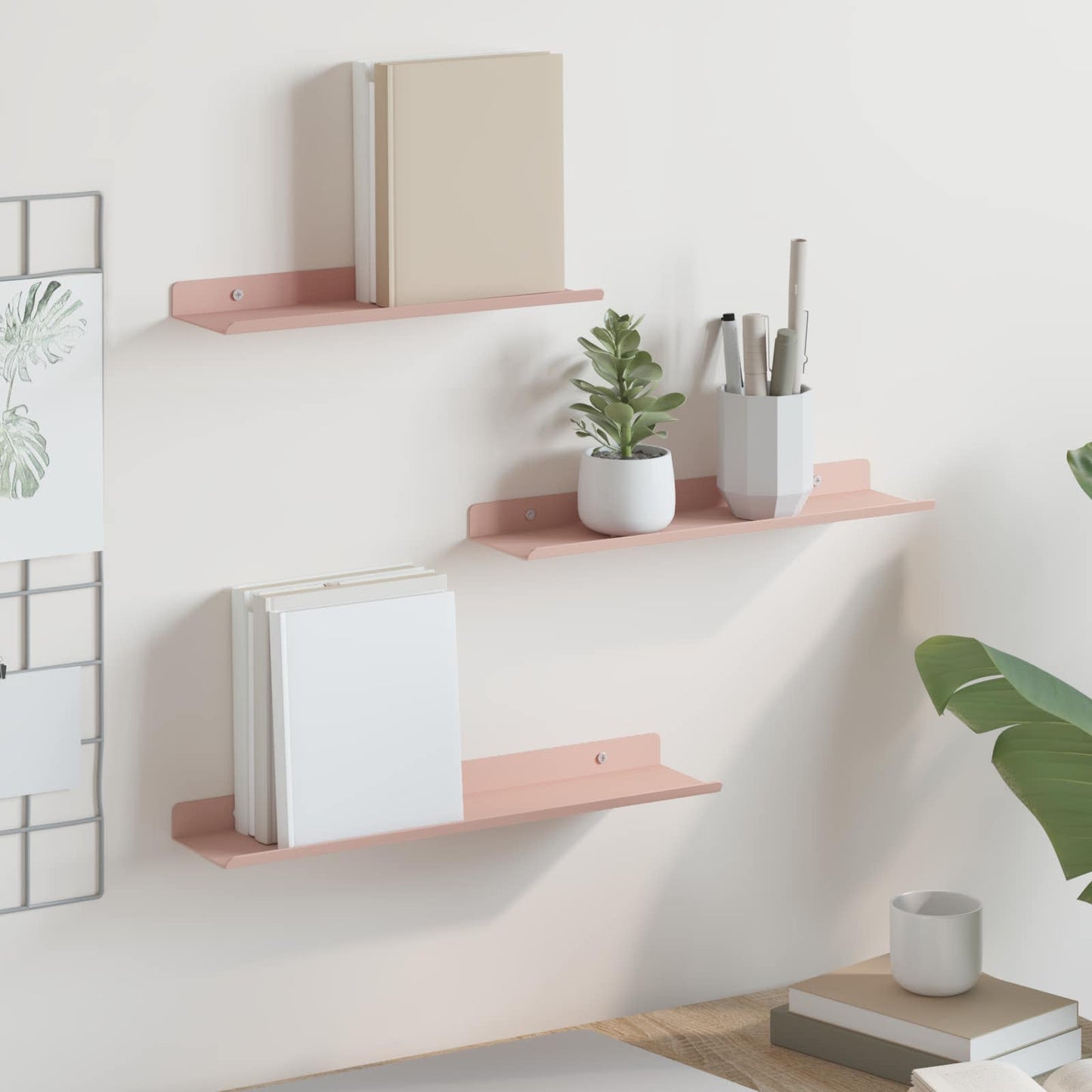 Vegghylle med hylle Veggmontert 3 pcs Rosa 40 x 9 x 2,5 cm vidaXL