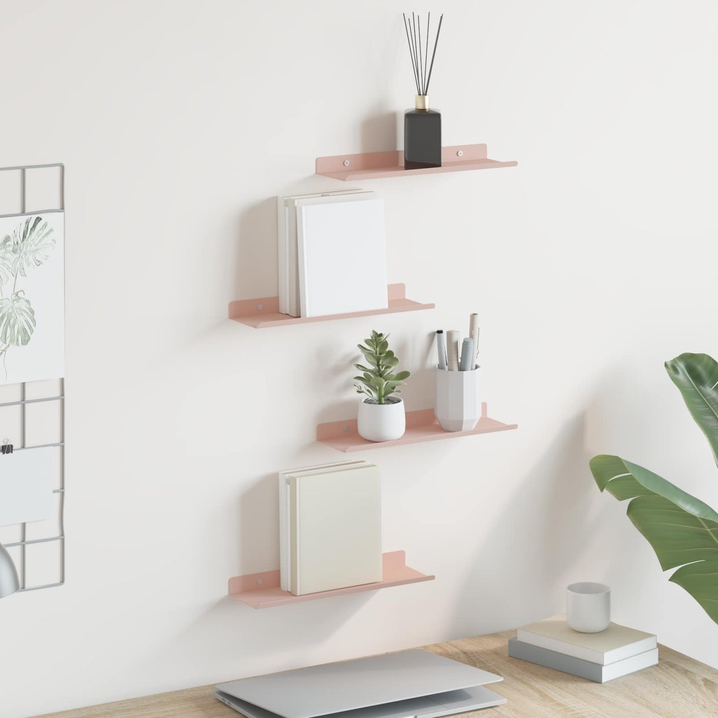 Vegghylle med hylle Veggmontert 4 pcs Rosa 30 x 9 x 2,5 cm vidaXL