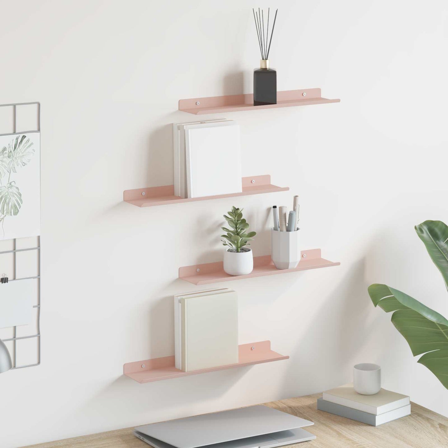 Vegghylle med hylle Veggmontert 4 pcs Rosa 40 x 9 x 2,5 cm vidaXL