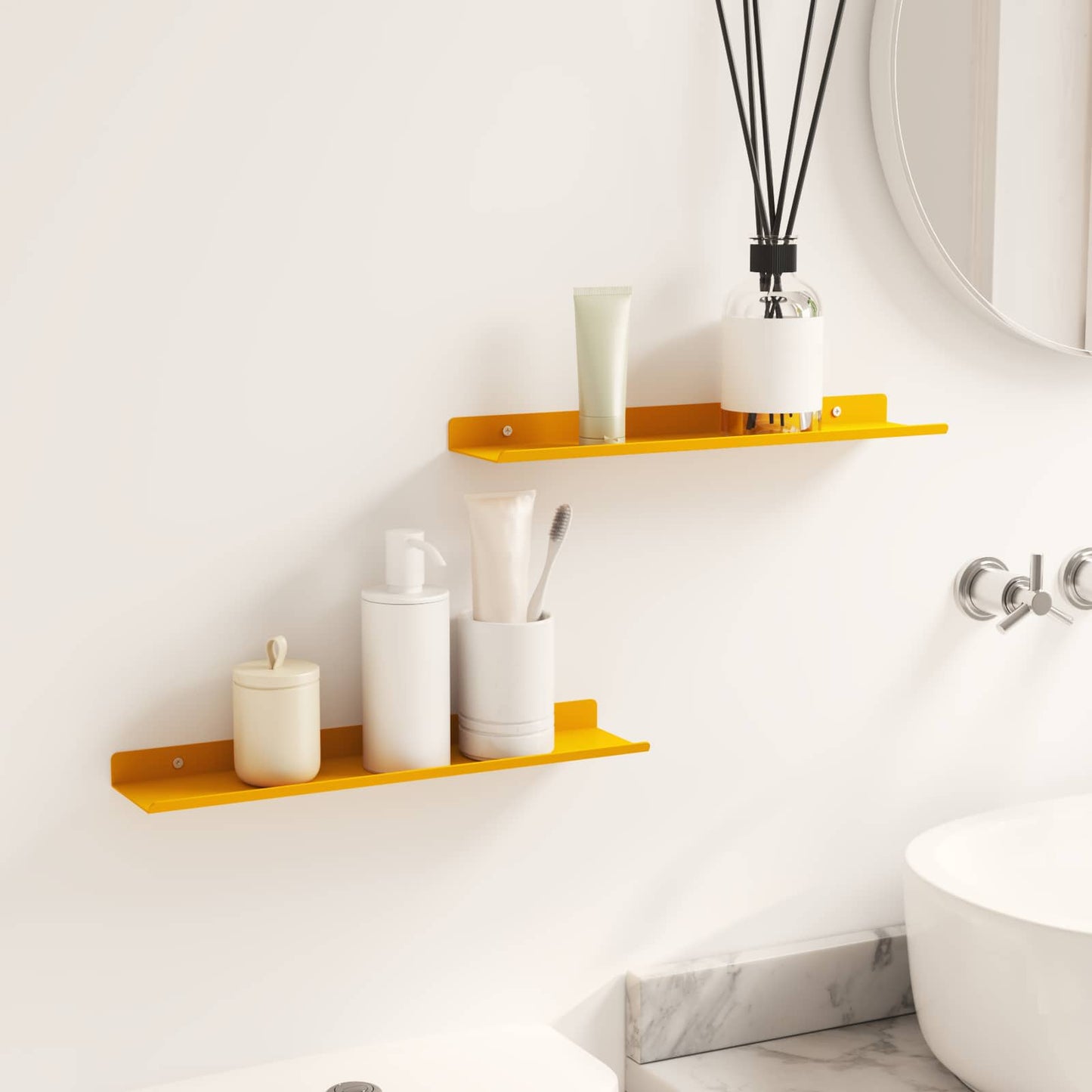 Vegghylle med hylle 2 pcs Sennepsgul 40 x 9 x 2,5 cm vidaXL