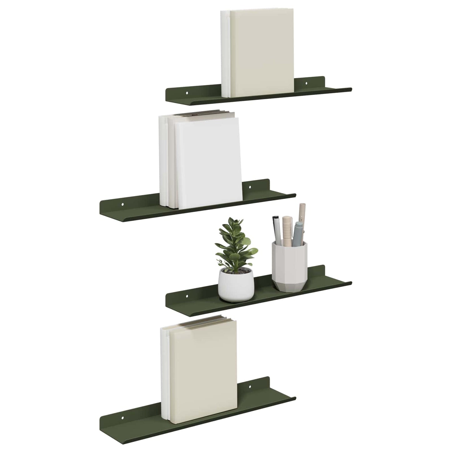 Vegghylle med hylle 4 pcs Olivengrønn 40 x 9 x 2,5 cm vidaXL