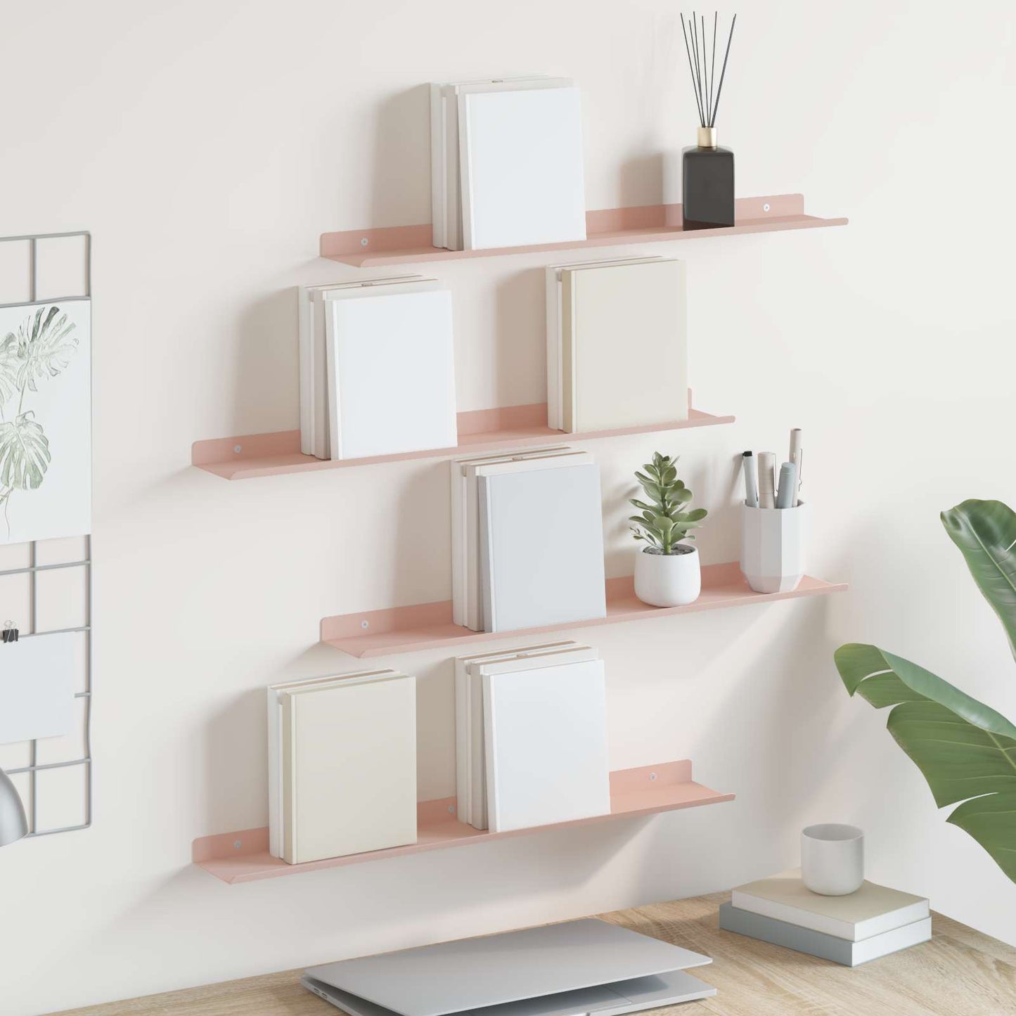 Vegghylle med hylle Veggmontert 4 pcs Rosa 60 x 9 x 2,5 cm vidaXL