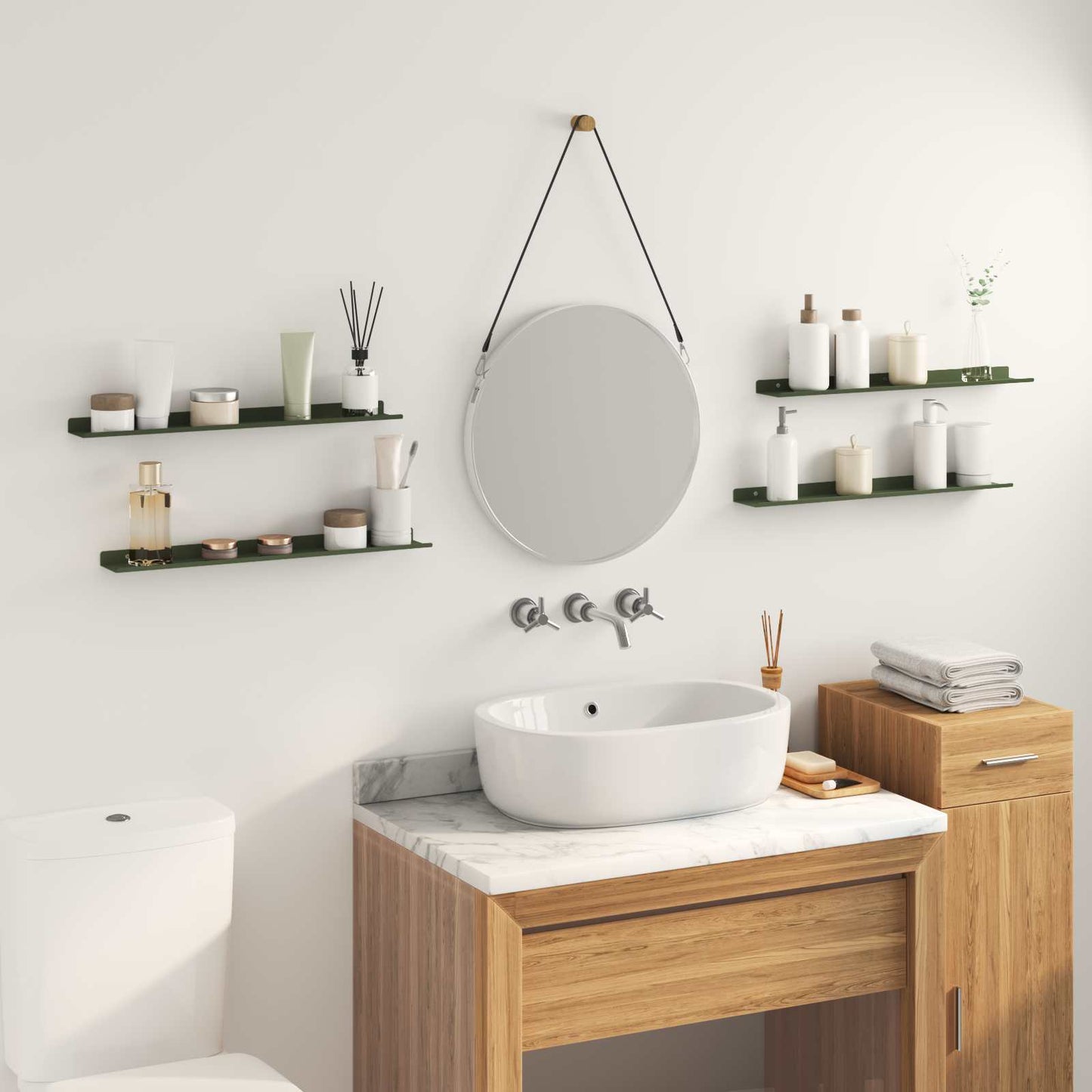 Vegghylle med hylle 4 pcs Olivengrønn 60 x 9 x 2,5 cm vidaXL