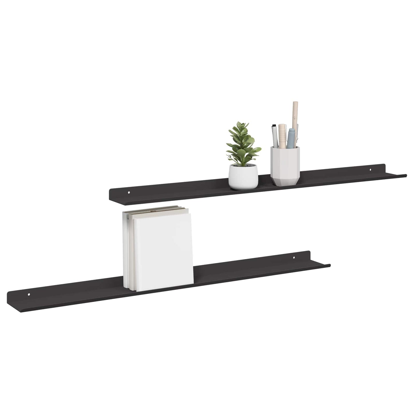 Vegghylle med hylle Veggmontert 2 pcs Svart 80 x 9 x 2,5 cm vidaXL