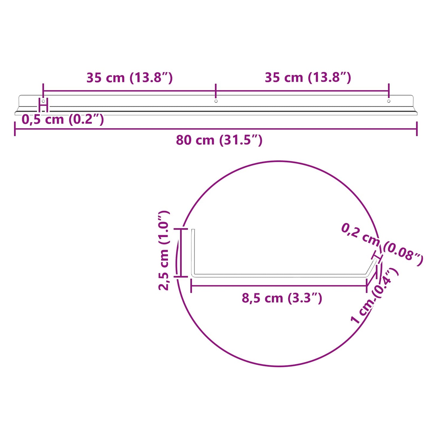 Vegghylle med hylle Veggmontert 4 pcs Svart 80 x 9 x 2,5 cm vidaXL