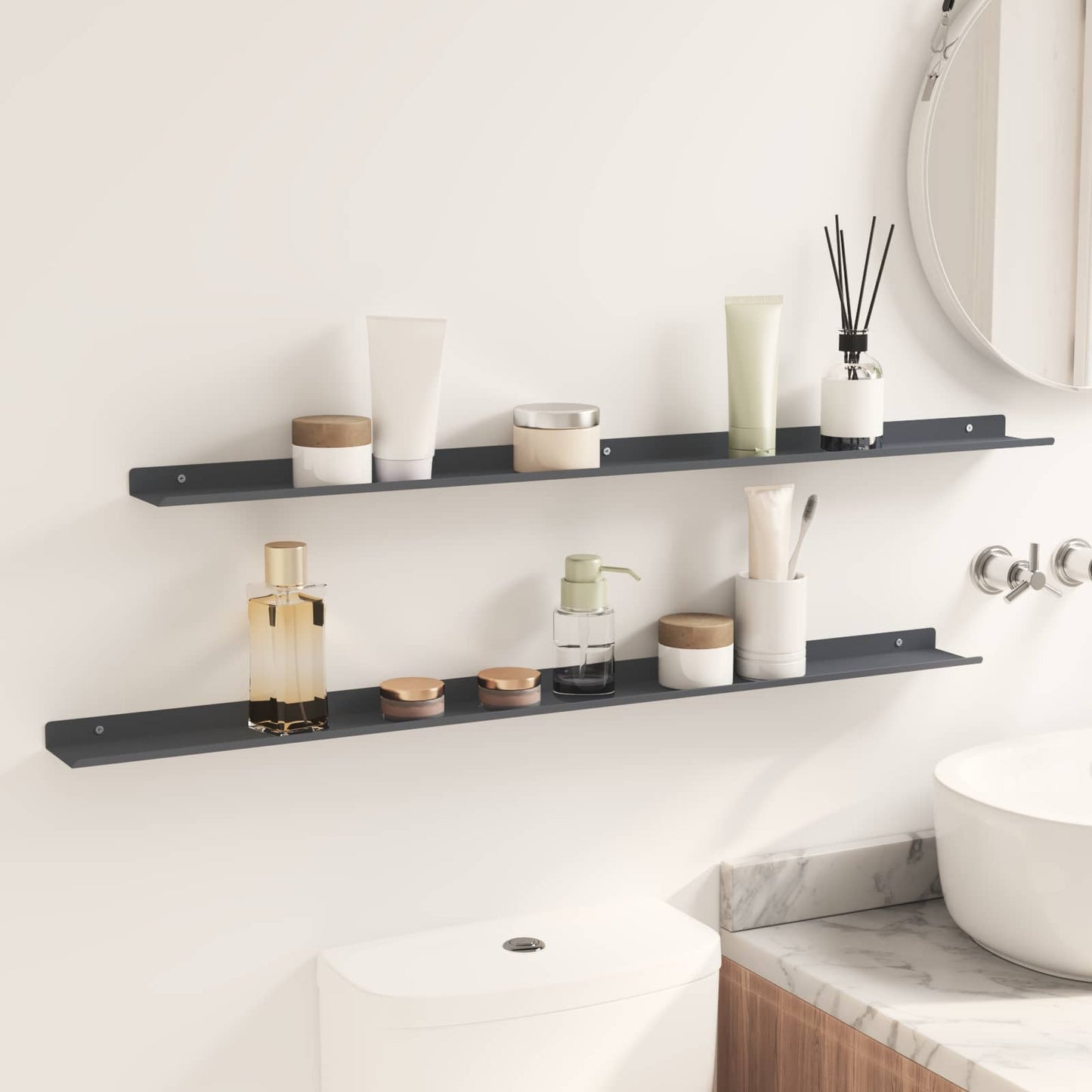 Vegghylle med hylle 2 pcs Antrasitt 100 x 9 x 2,5 cm vidaXL