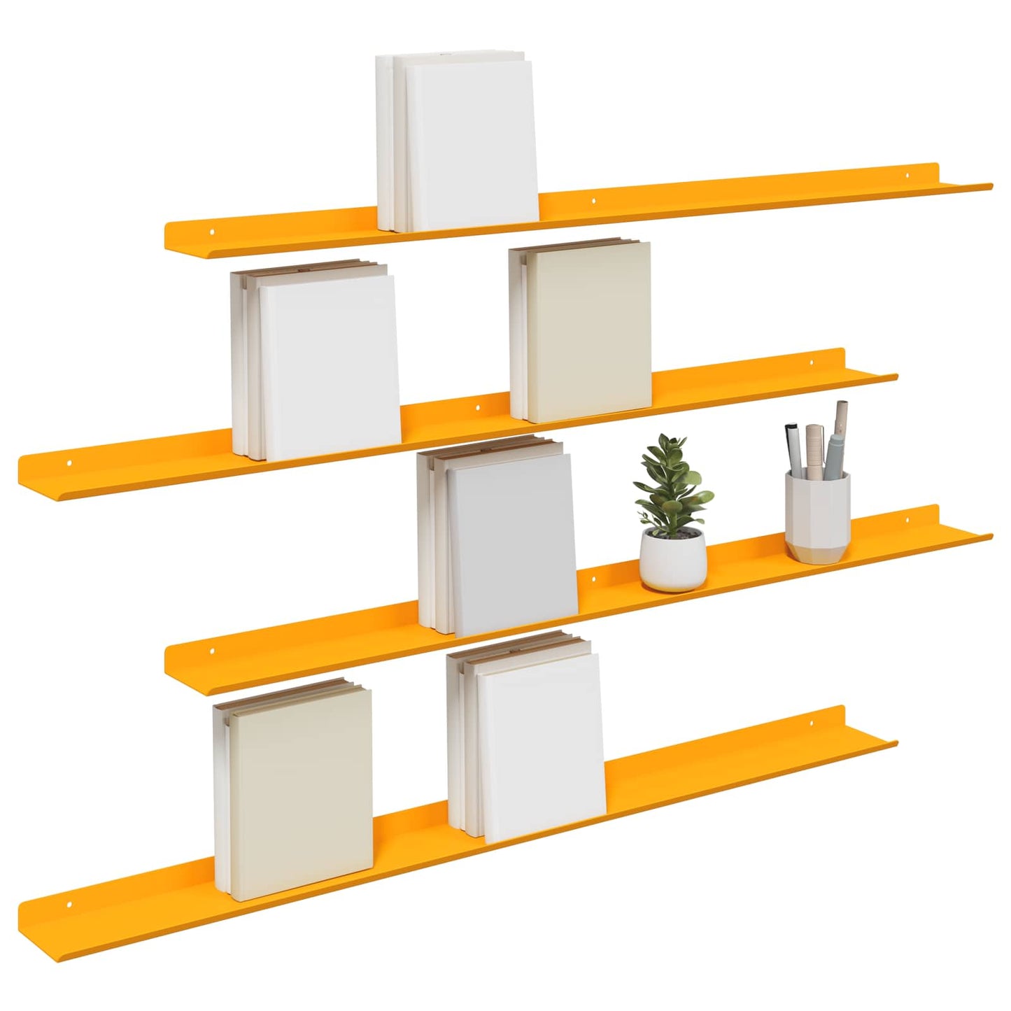 Vegghylle med hylle 4 pcs Sennepsgul 100 x 9 x 2,5 cm vidaXL
