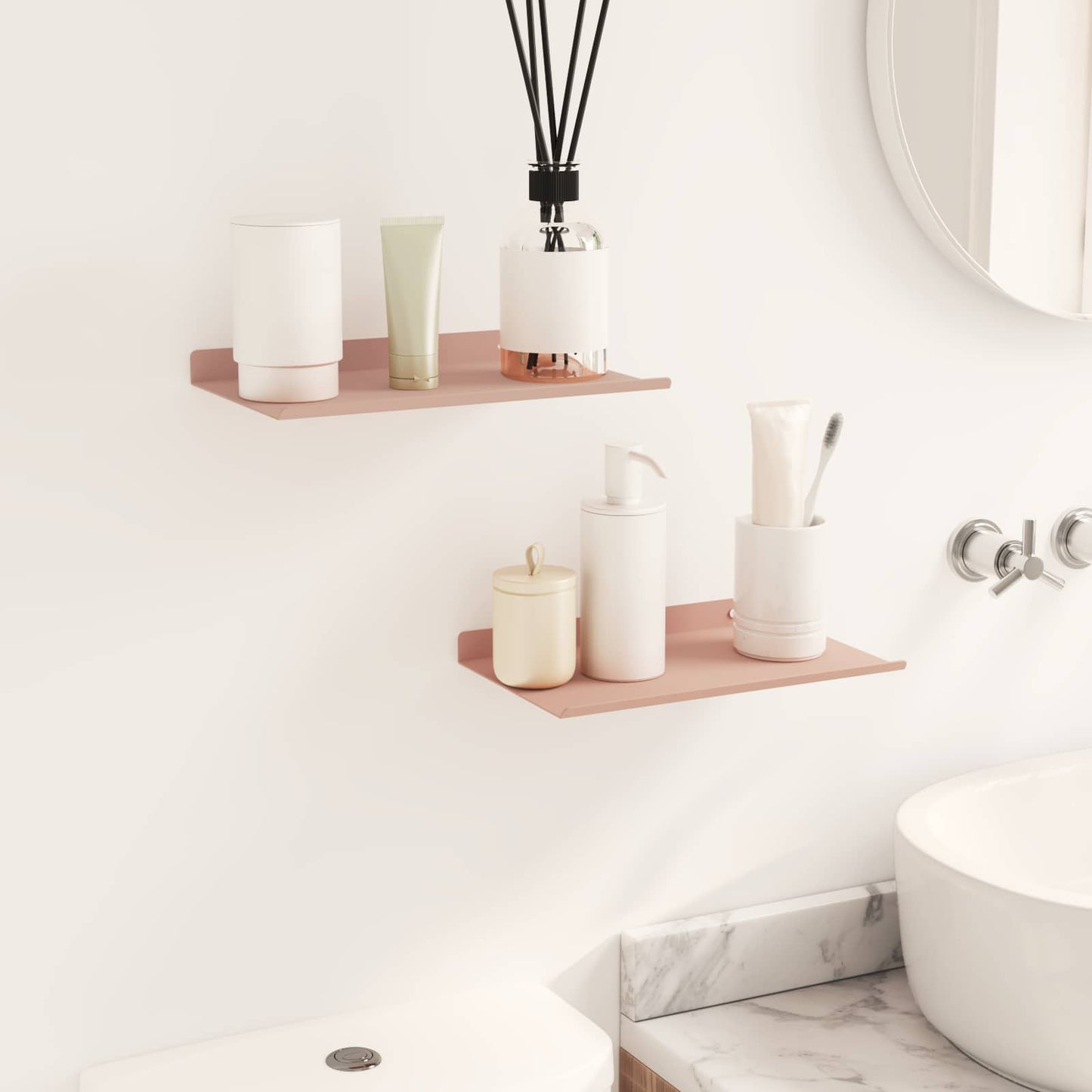 Vegghylle med hylle Veggmontert 2 pcs Rosa 30 x 18 x 2,5 cm vidaXL