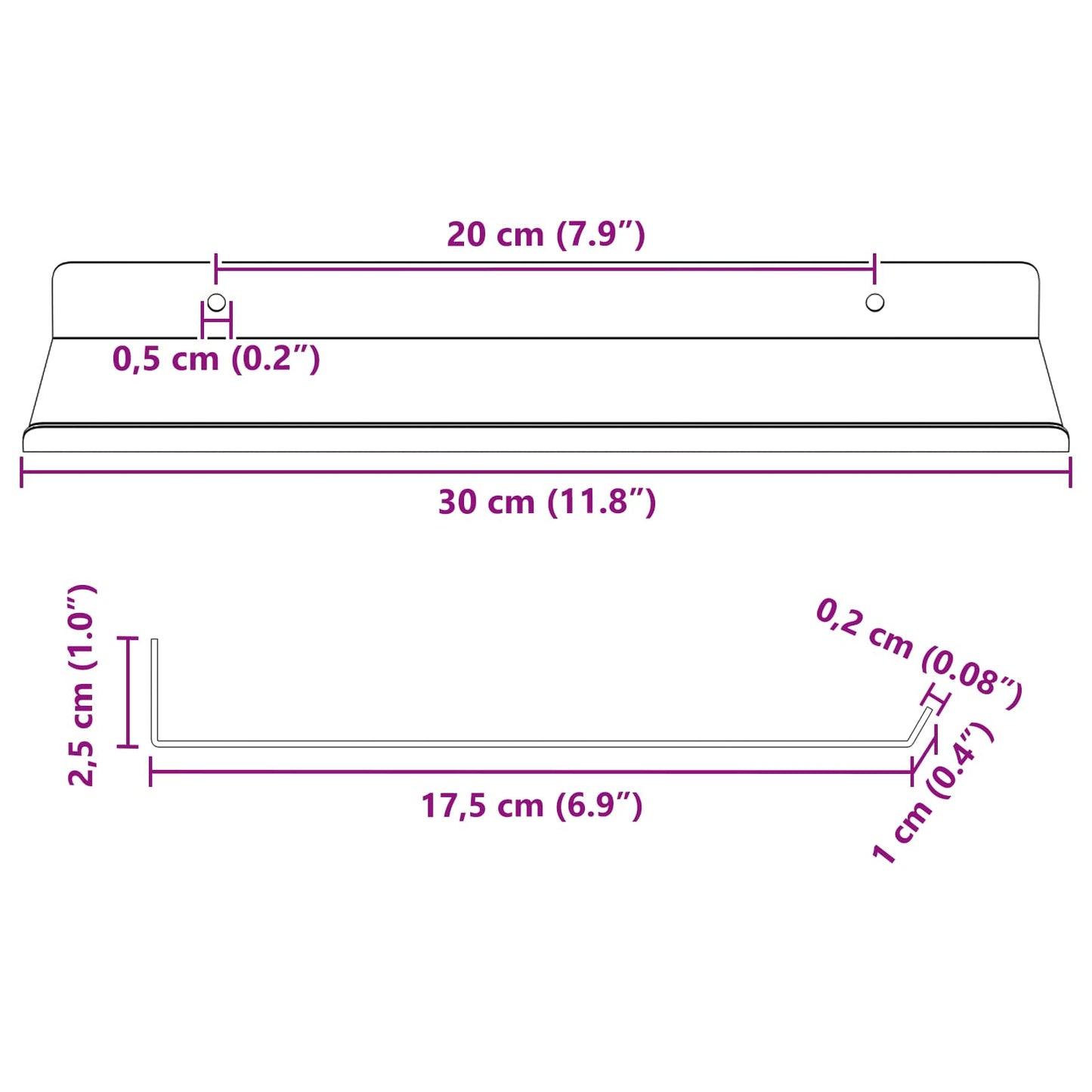 Vegghylle med hylle Veggmontert 4 pcs Rosa 30 x 18 x 2,5 cm vidaXL