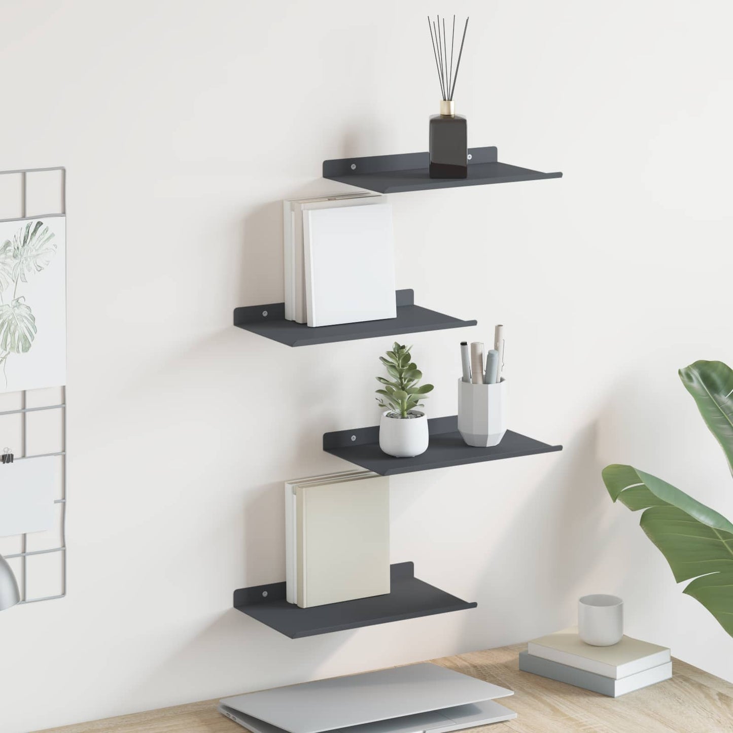 Vegghylle med hylle 4 pcs Antrasitt 30 x 18 x 2,5 cm vidaXL
