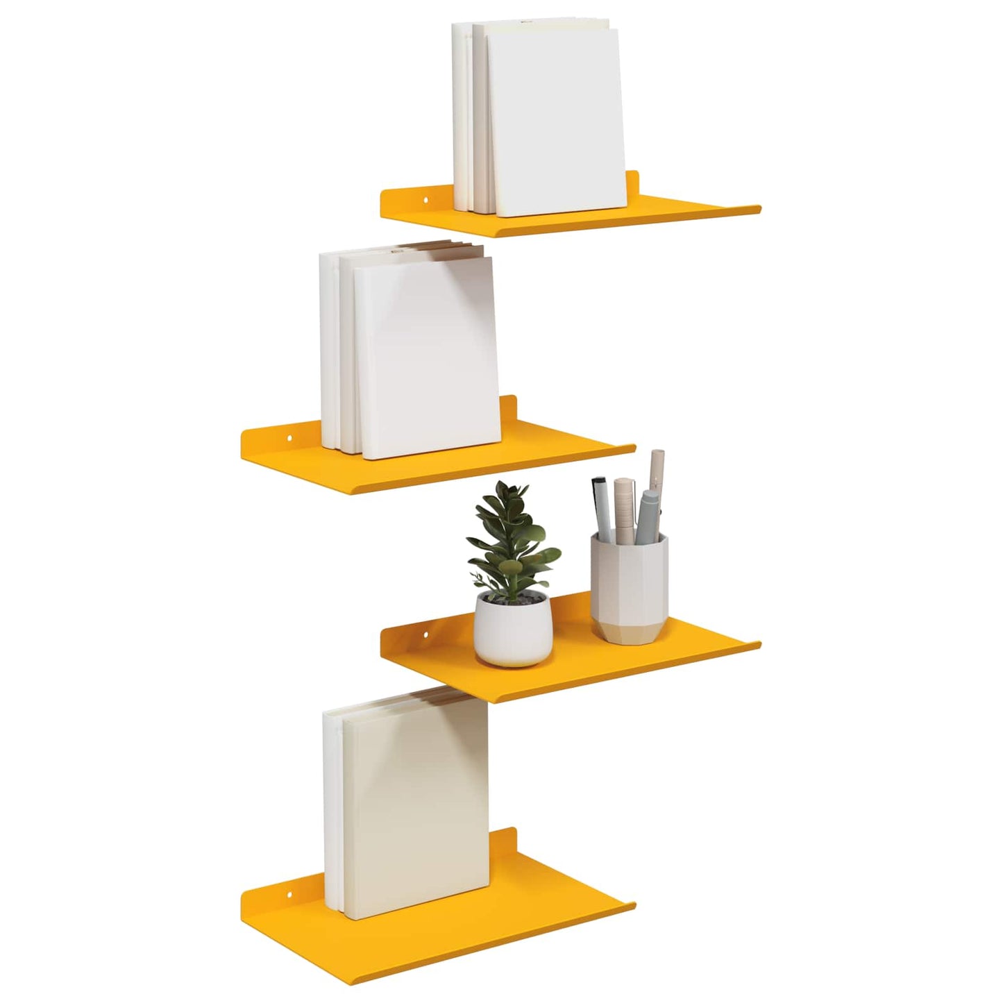 Vegghylle med hylle 4 pcs Sennepsgul 30 x 18 x 2,5 cm vidaXL
