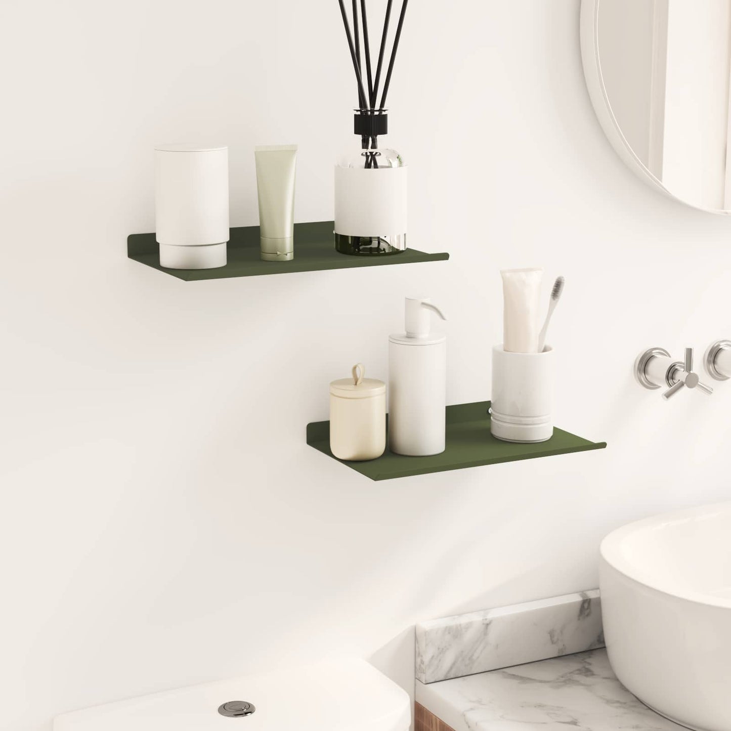 Vegghylle med hylle 2 pcs Olivengrønn 30 x 18 x 2,5 cm vidaXL