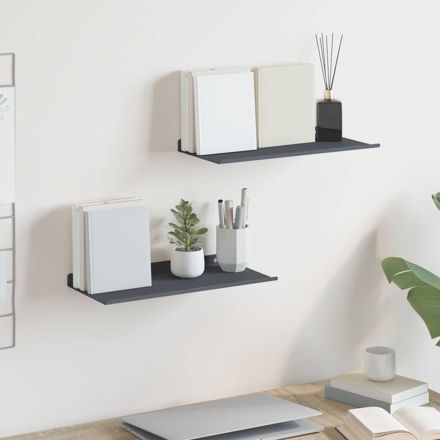 Vegghylle med hylle 2 pcs Antrasitt 40 x 18 x 2,5 cm vidaXL