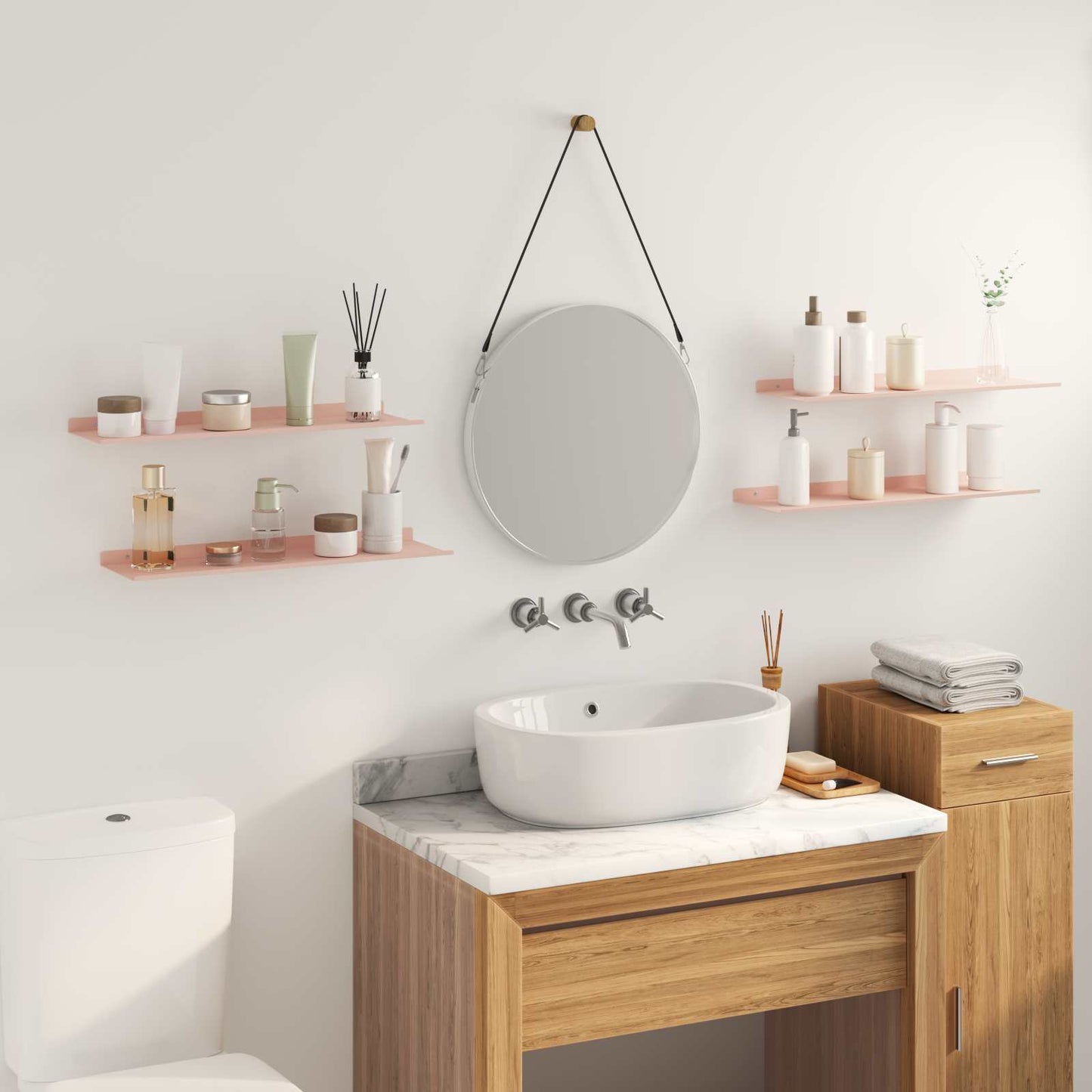 Vegghylle med hylle Veggmontert 4 pcs Rosa 60 x 18 x 2,5 cm vidaXL