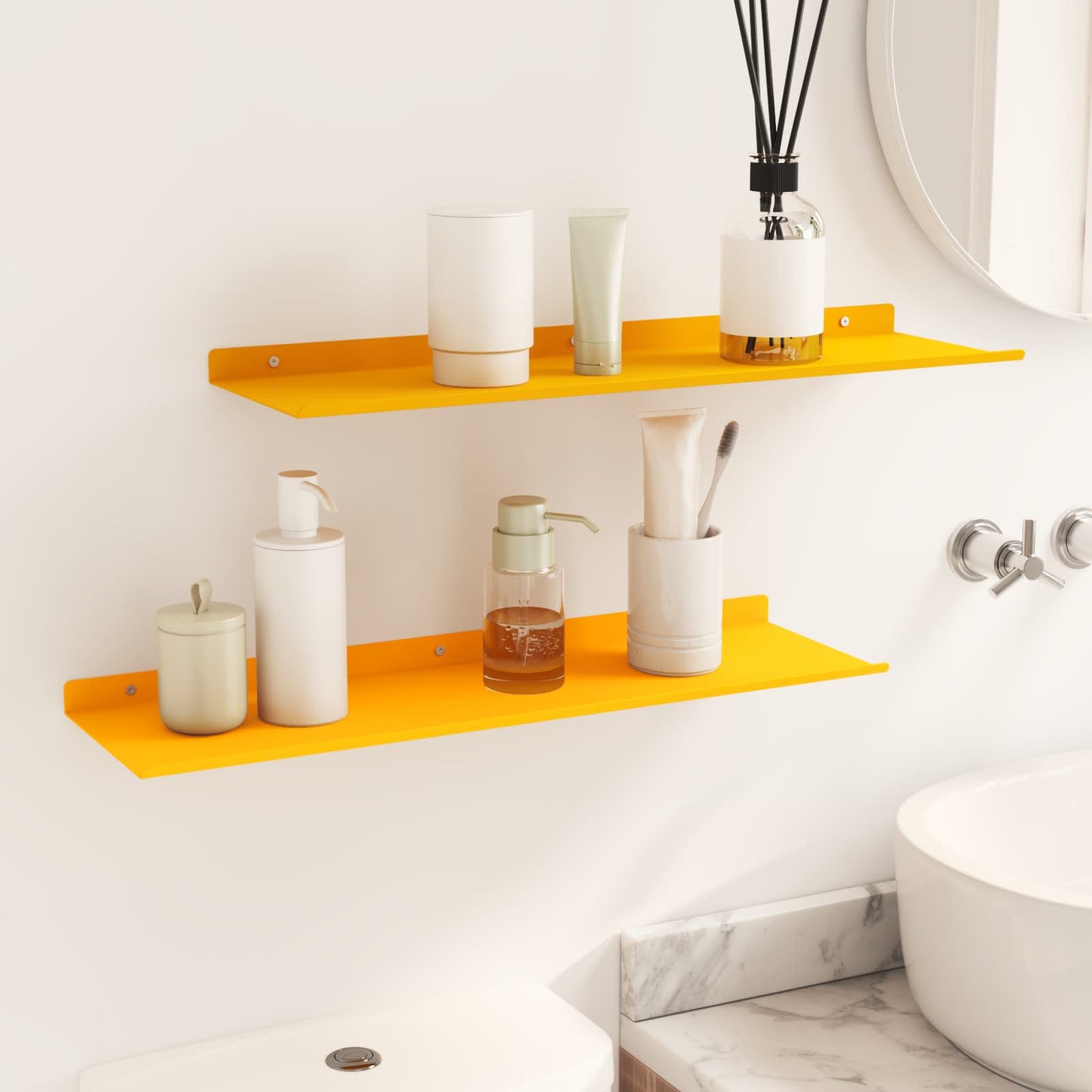 Vegghylle med hylle 2 pcs Sennepsgul 60 x 18 x 2,5 cm vidaXL