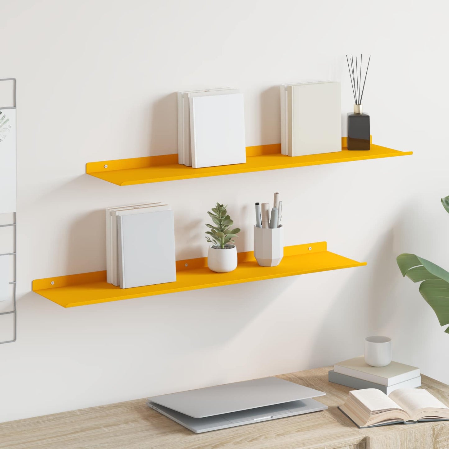 Vegghylle med hylle 2 pcs Sennepsgul 80 x 18 x 2,5 cm vidaXL