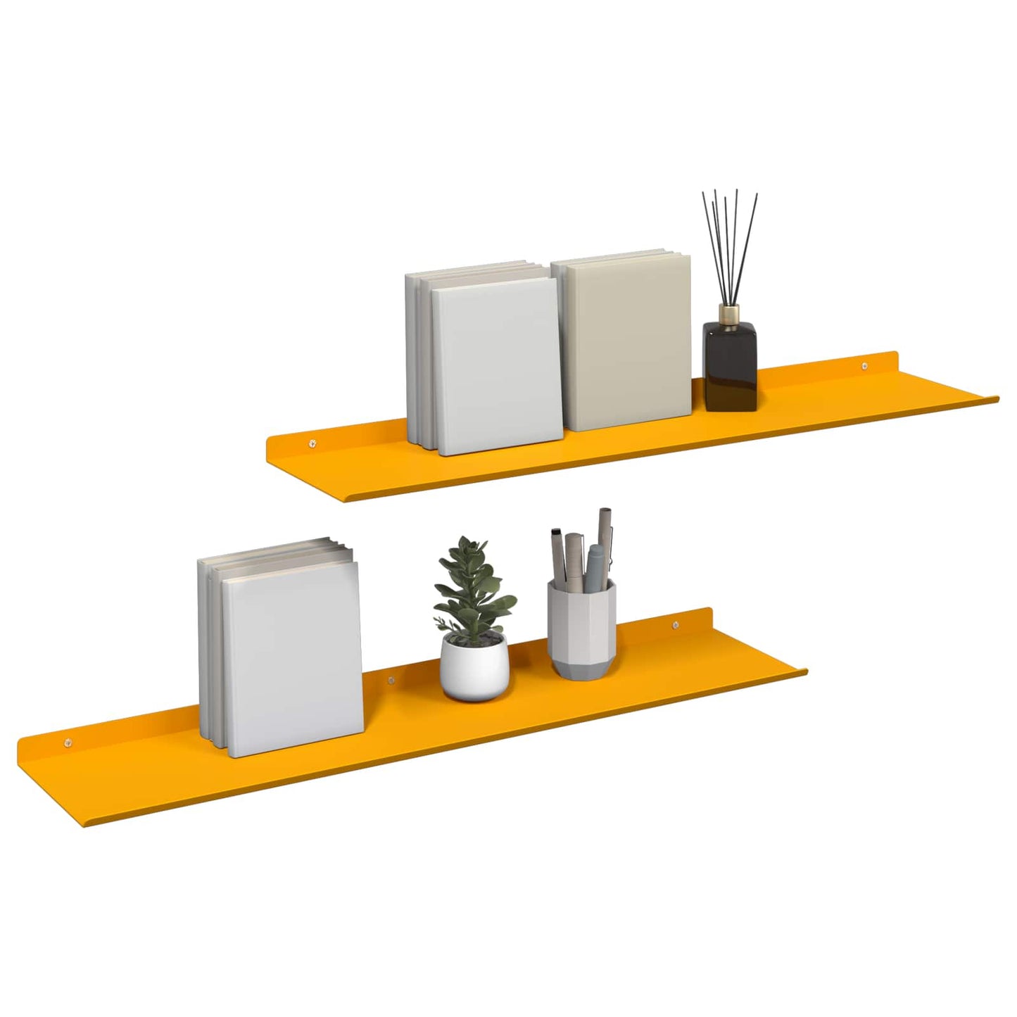 Vegghylle med hylle 2 pcs Sennepsgul 80 x 18 x 2,5 cm vidaXL