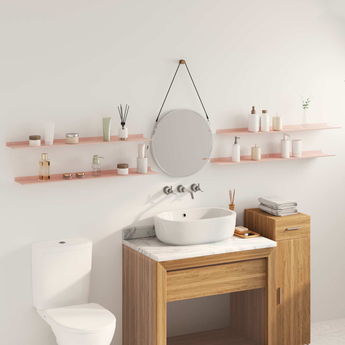 Vegghylle med hylle Veggmontert 4 pcs Rosa 100 x 18 x 2,5 cm vidaXL