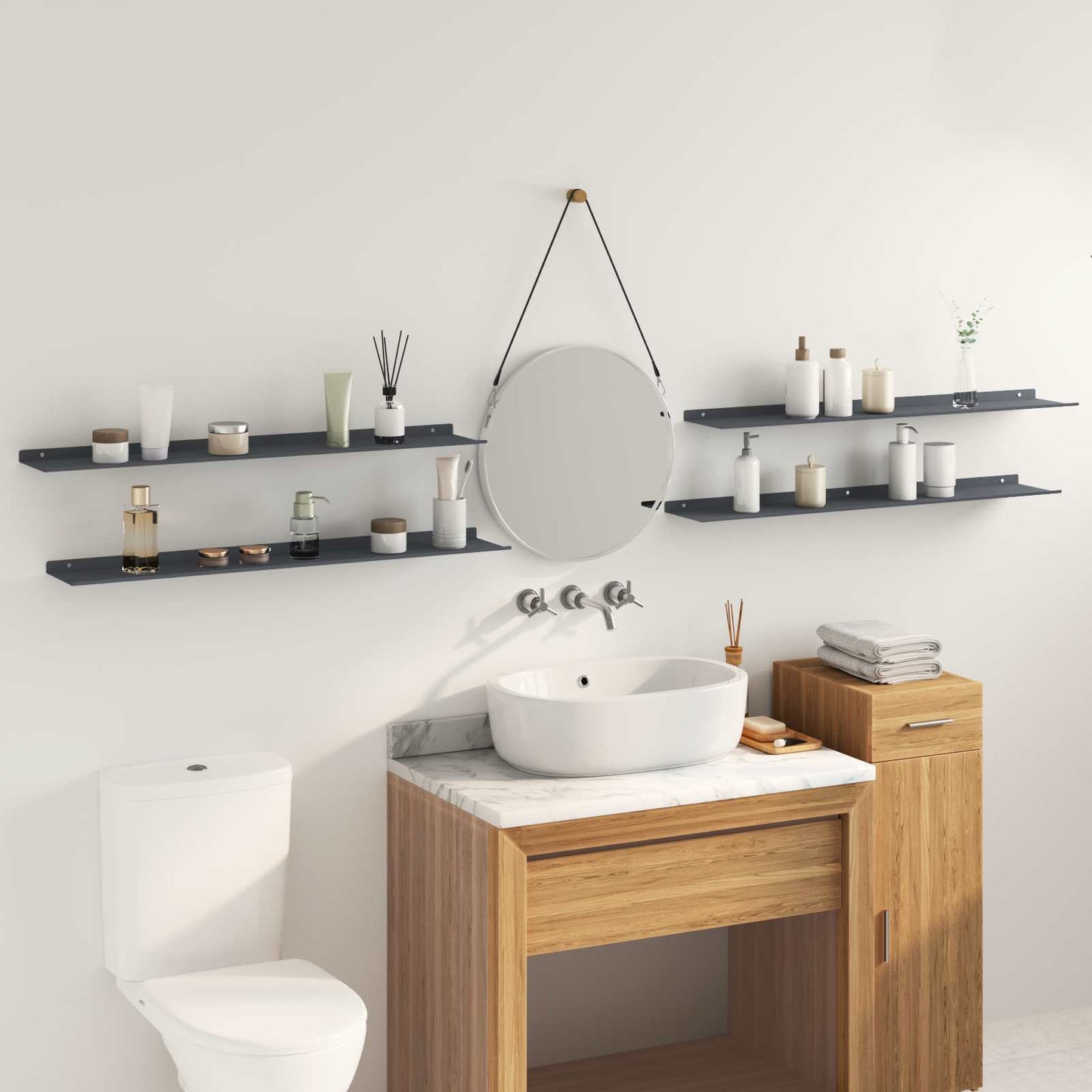 Vegghylle med hylle 4 pcs Antrasitt 100 x 18 x 2,5 cm vidaXL