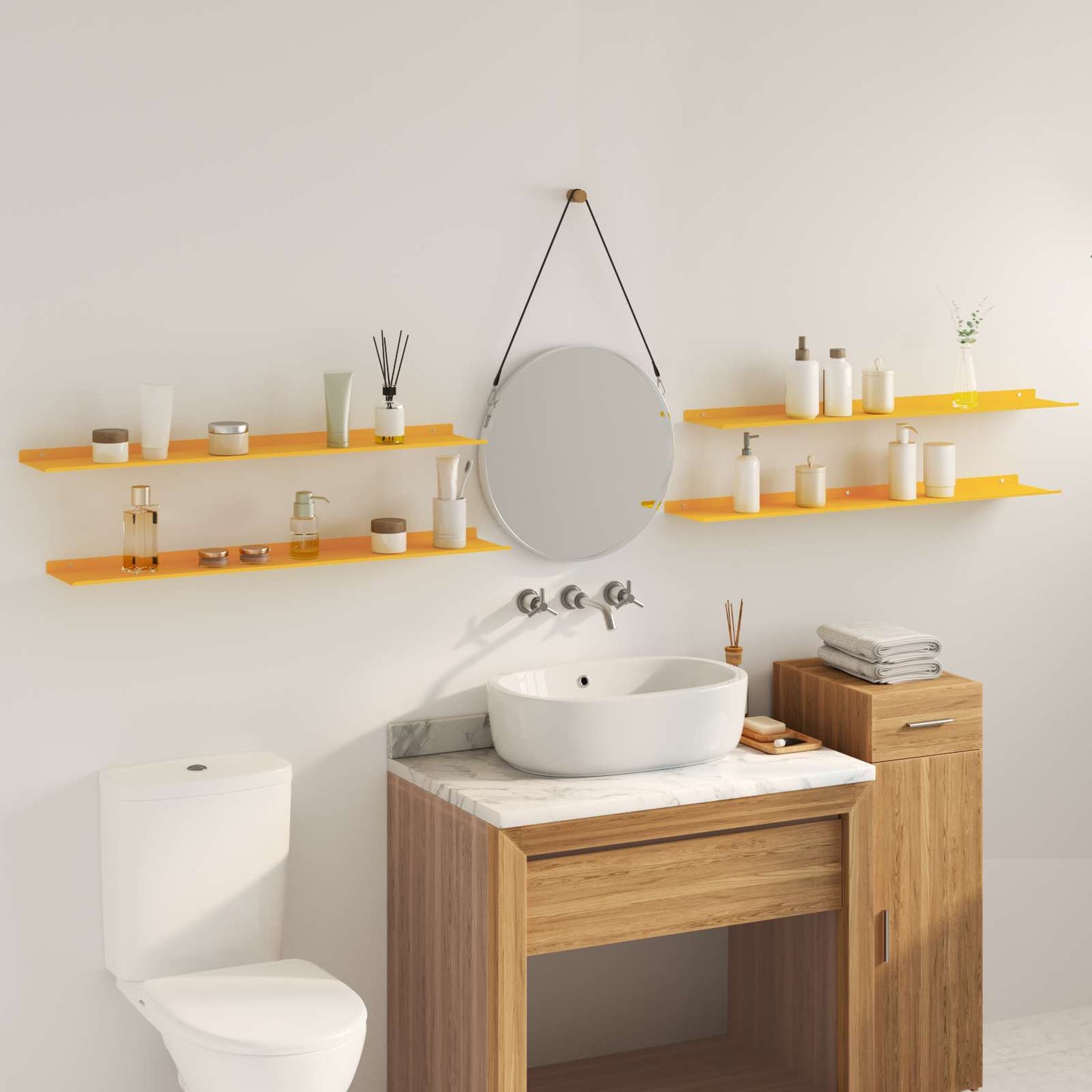 Vegghylle med hylle 4 pcs Sennepsgul 100 x 18 x 2,5 cm vidaXL