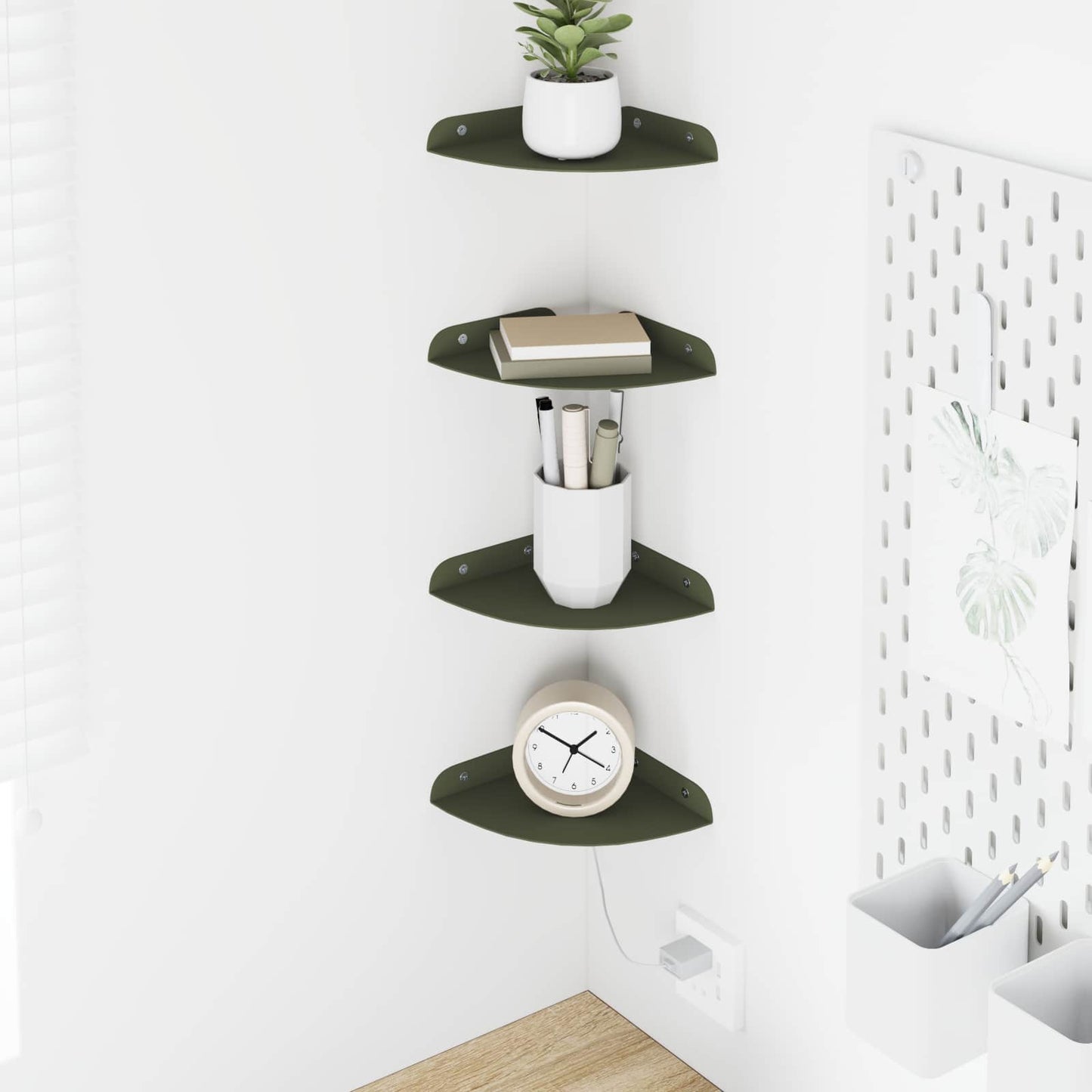 Flytende hylle med hylle 4 pcs Olivengrønn 15 x 15 x 2 cm
