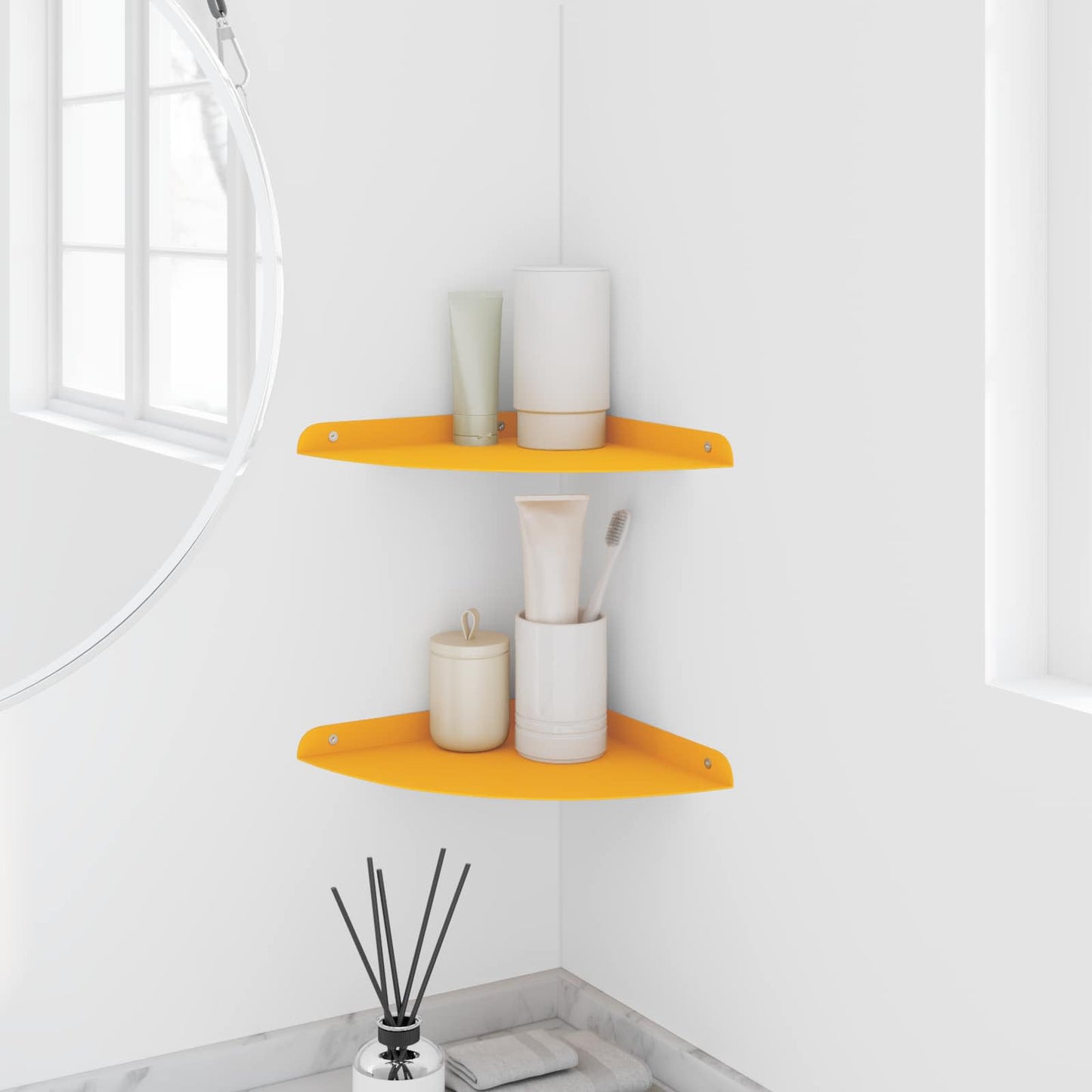 Flytende hylle med hylle 2 pcs Sennepsgul 24 x 24 x 2 cm