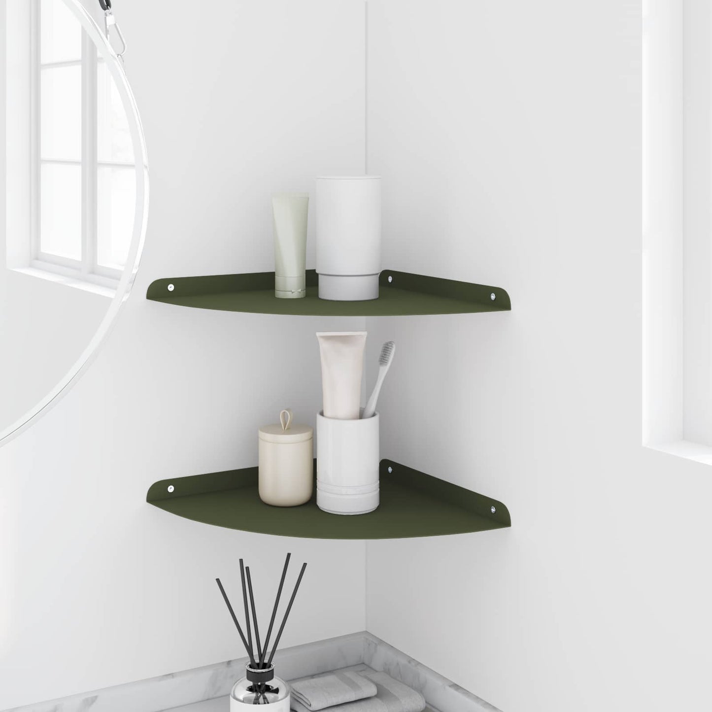 Flytende hylle med hylle 2 pcs Olivengrønn 30 x 30 x 2 cm