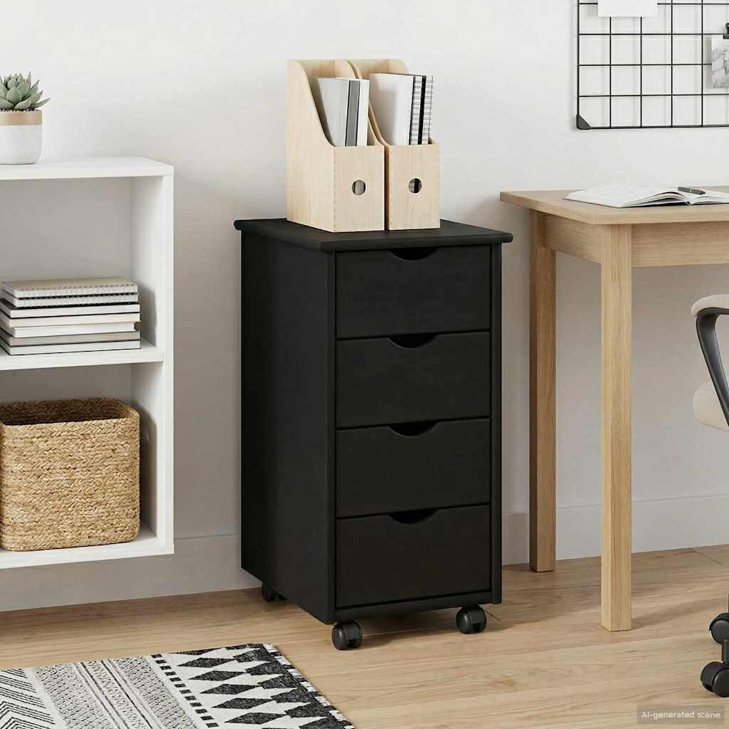 Rullende skap med hjul Svart 34 x 39 x 65,5 cm Massiv furu