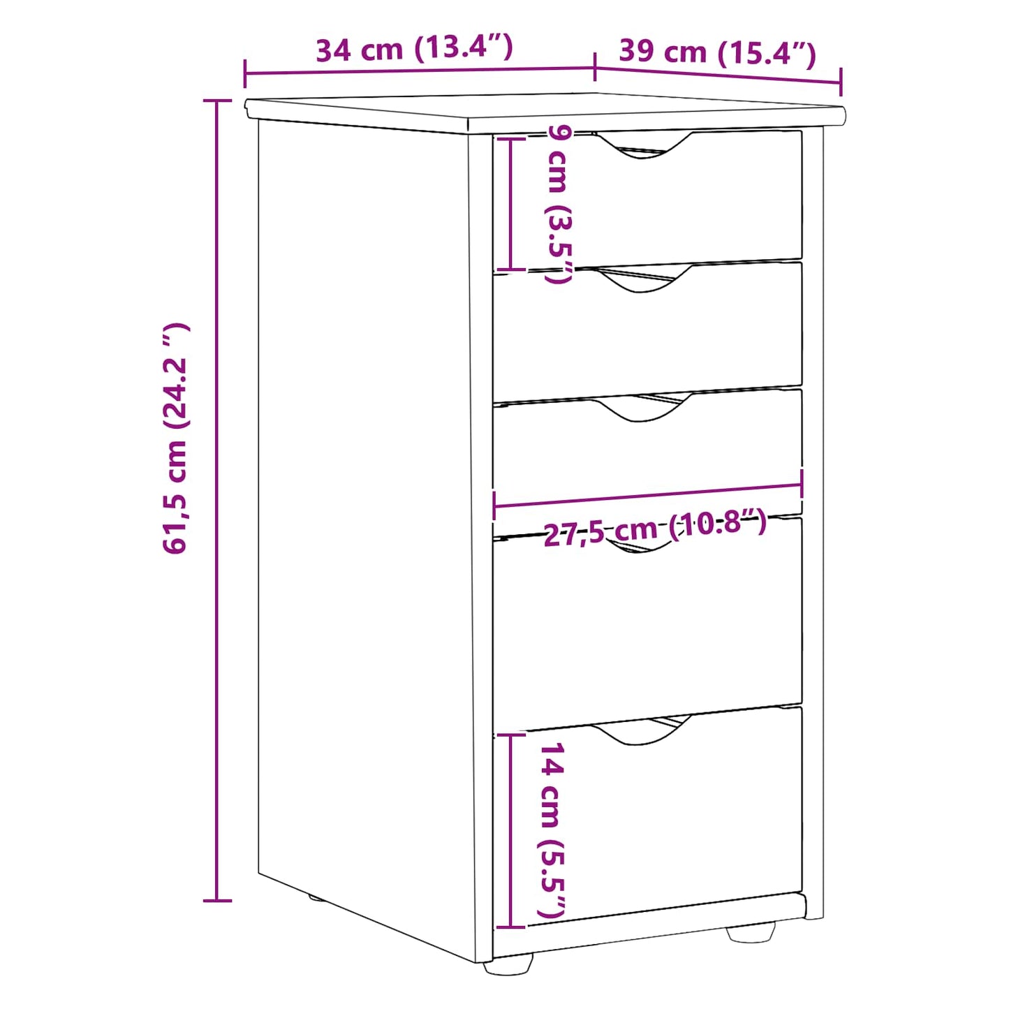 Kabinett Hvit 34 x 39 x 61,5 cm Massiv furu
