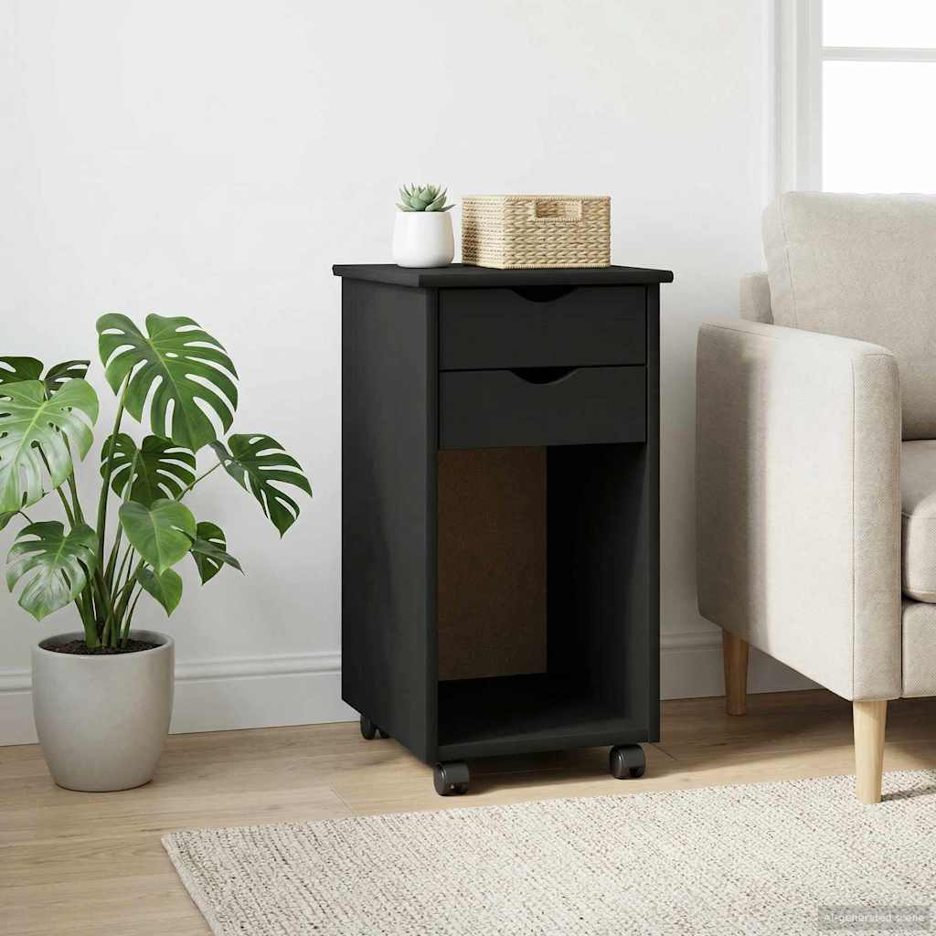 Rullende skap Svart 34 x 39 x 65,5 cm Massiv furu