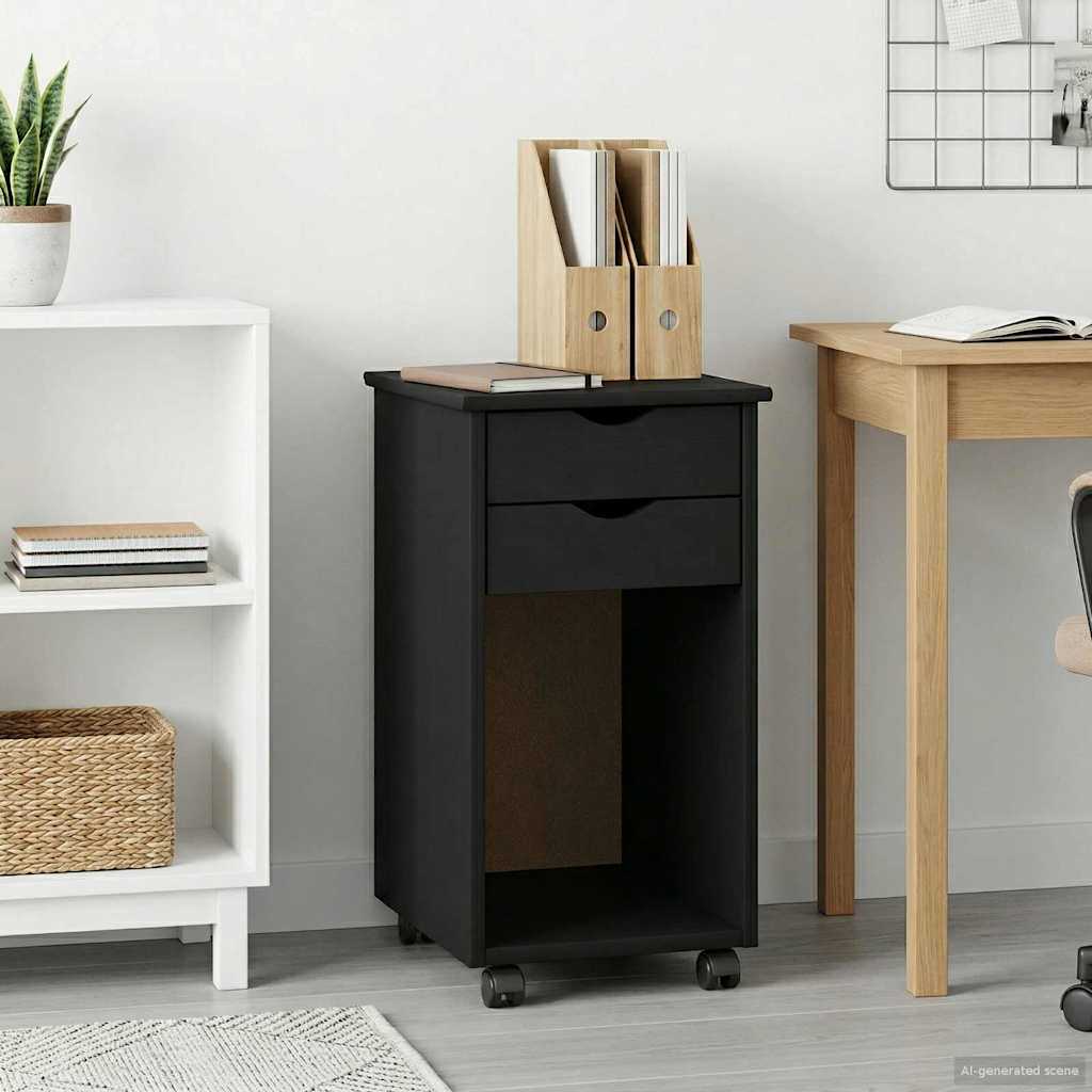 Rullende skap Svart 34 x 39 x 65,5 cm Massiv furu