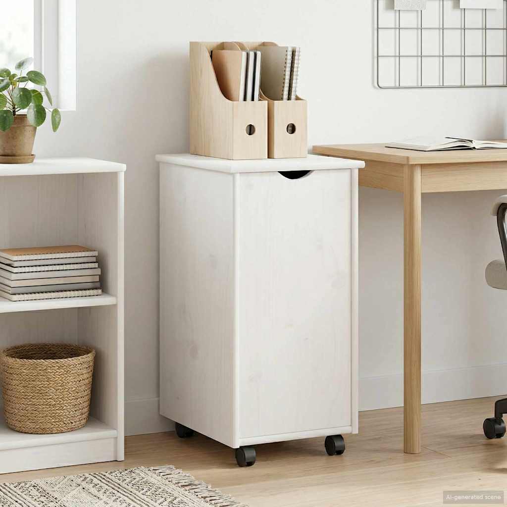 Rullende skap med hjul Hvit 34 x 39 x 65,5 cm Massiv furu