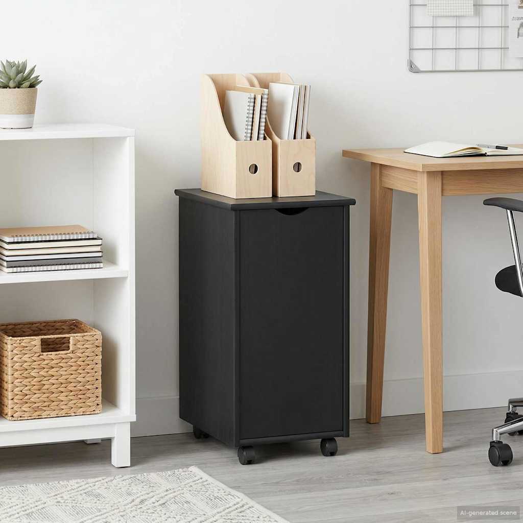 Rullende skap med hjul Svart 34 x 39 x 65,5 cm Massiv furu