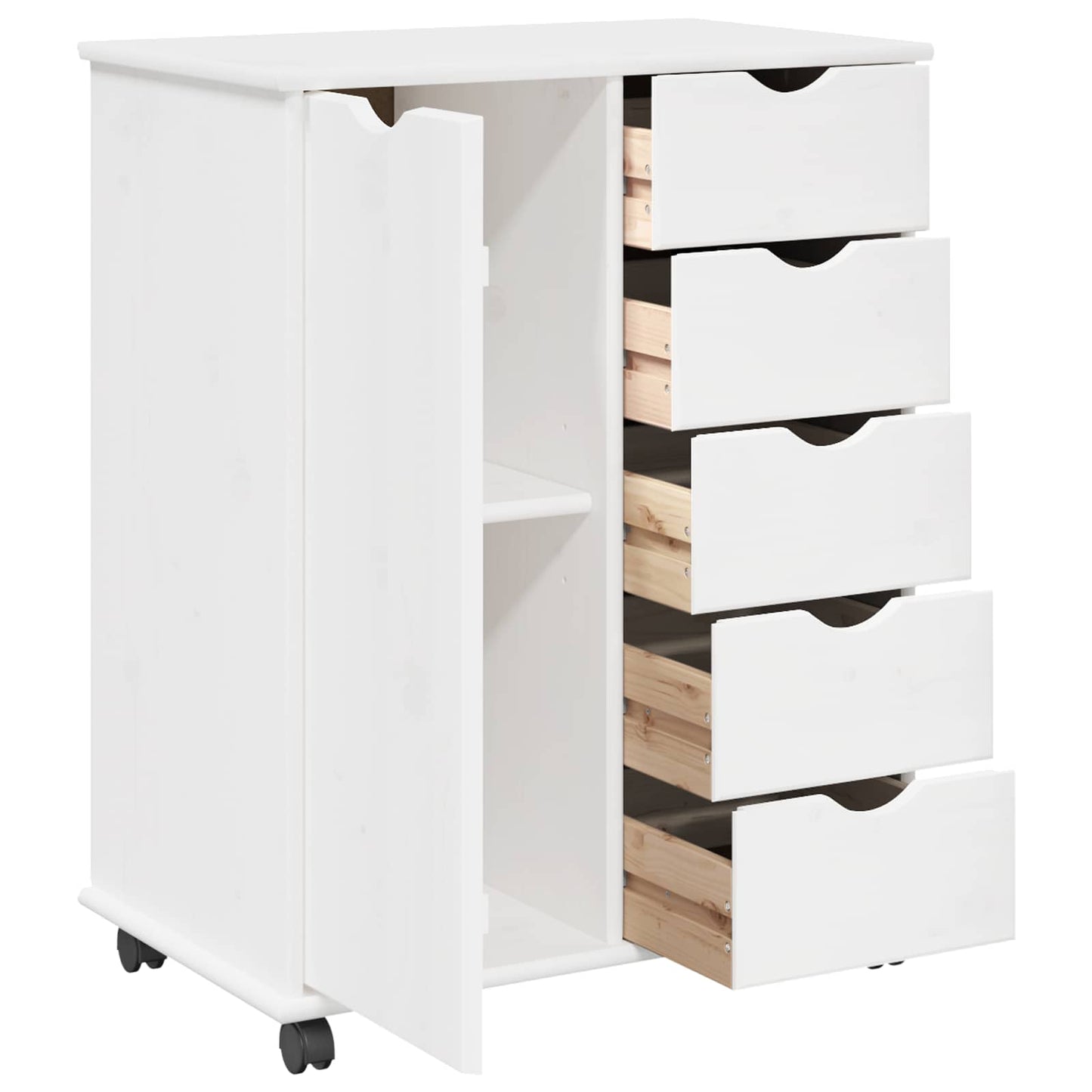 Rullende skap med hjul Hvit 63,5 x 39 x 79 cm Massiv furu vidaXL