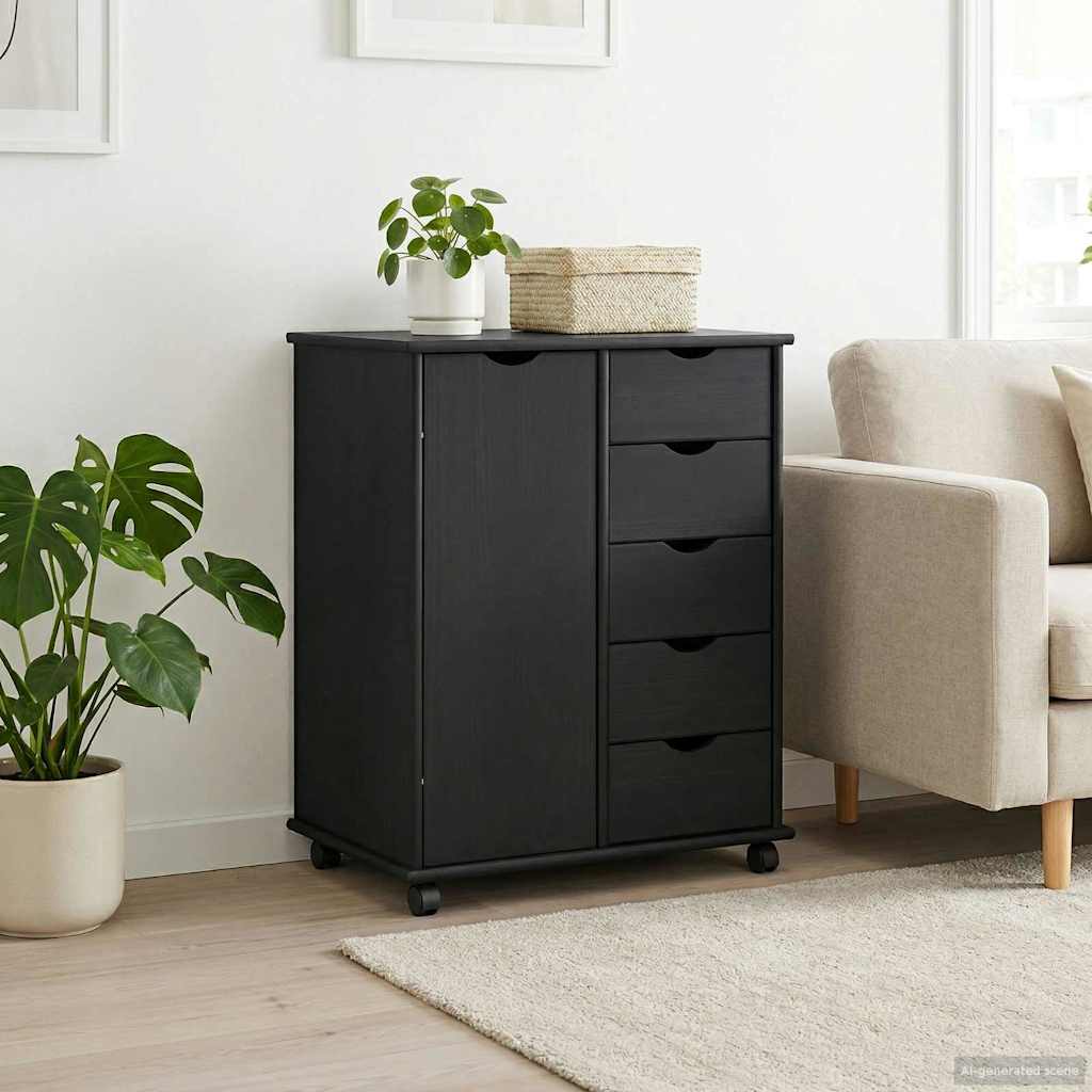 Rullende skap med hjul Svart 63,5 x 39 x 79 cm Massiv furu vidaXL